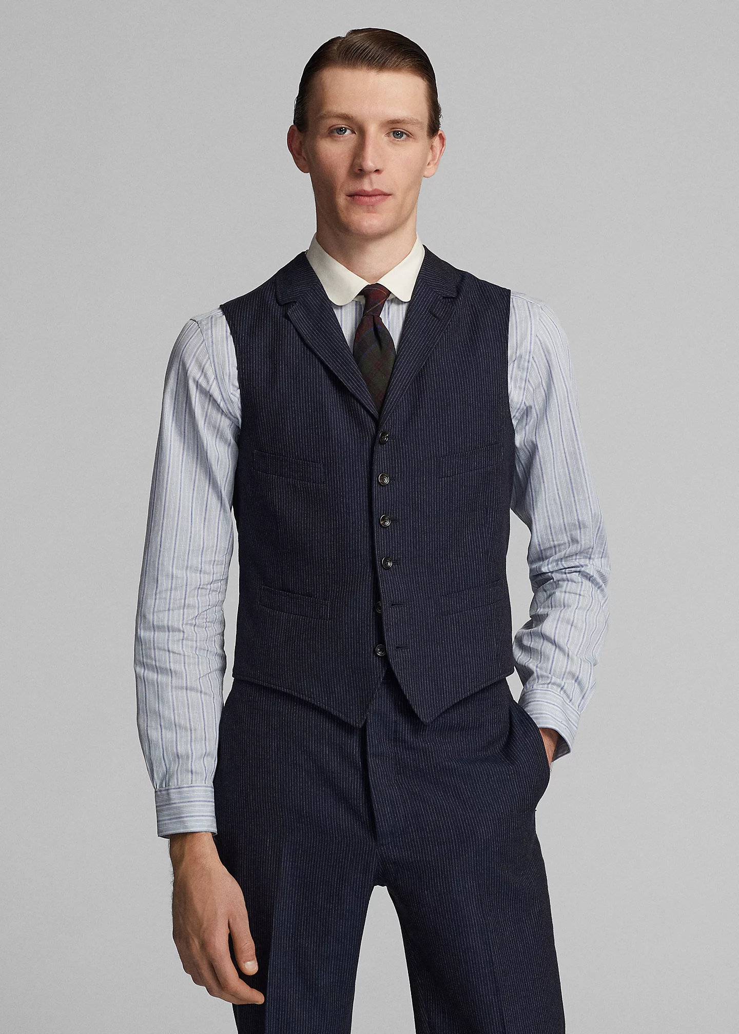 Striped Herringbone Notch-Lapel Vest