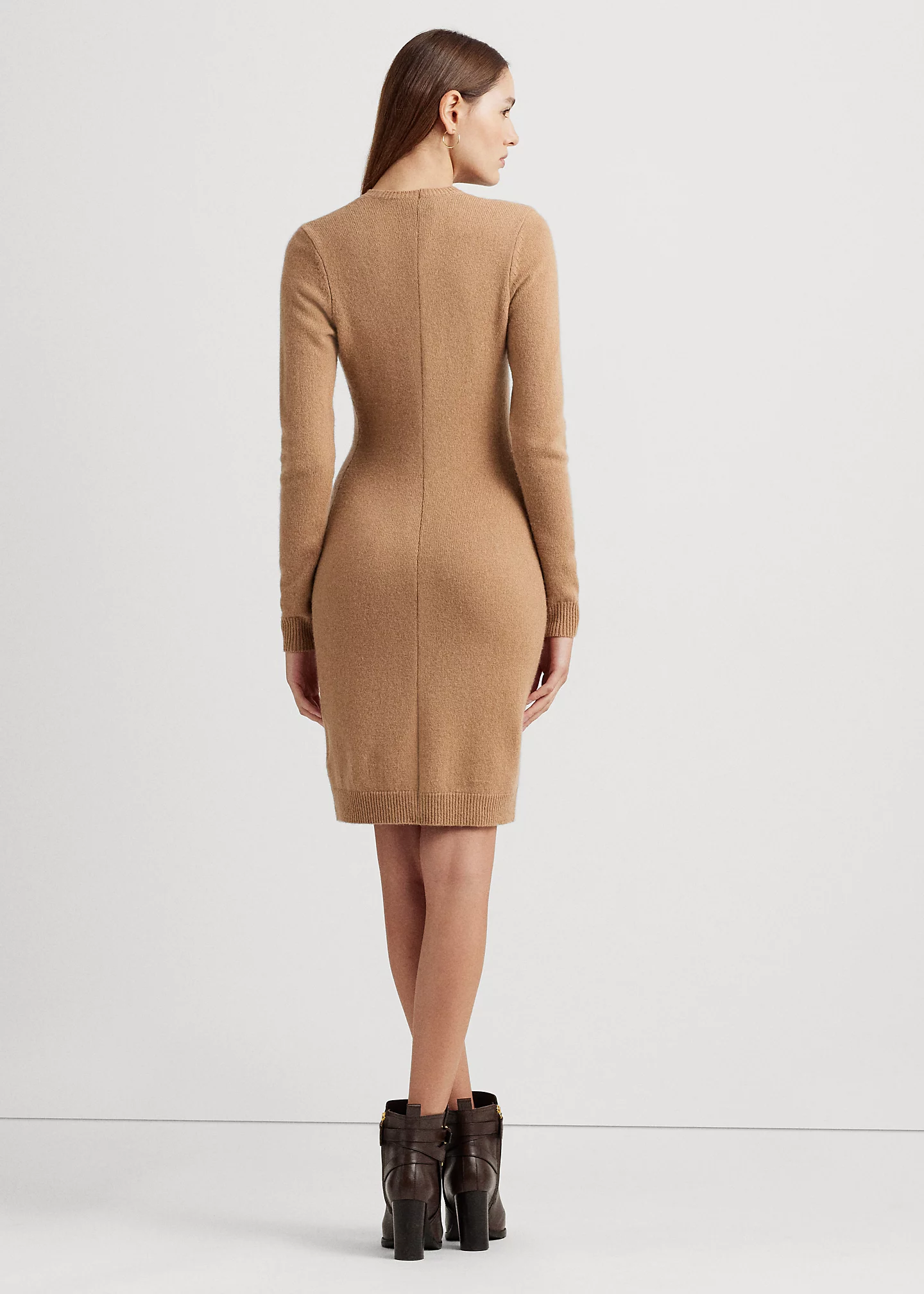 Faux-Leather-Trim Wool-Cashmere Dress