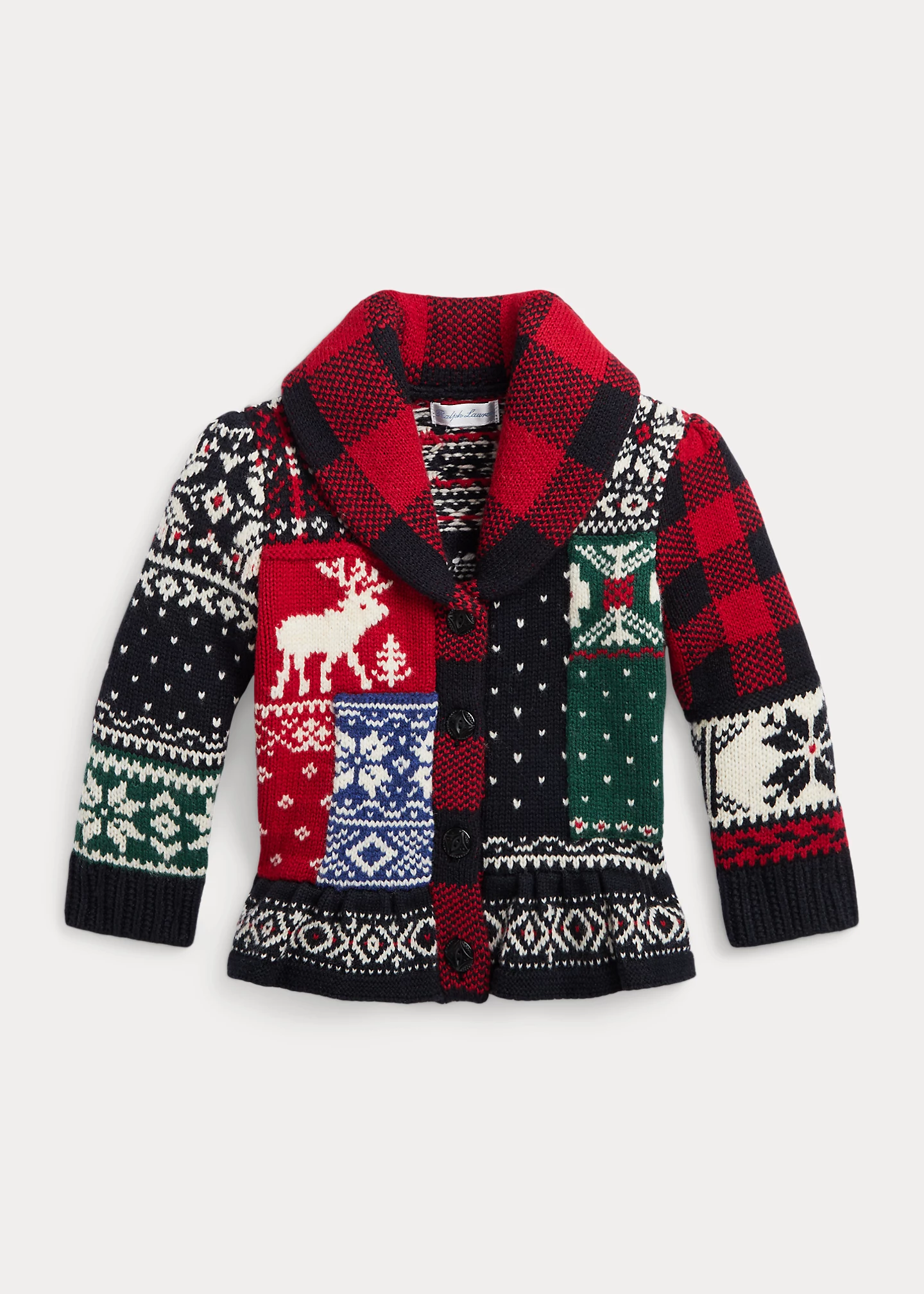 Patchwork Wool-Blend Peplum Cardigan