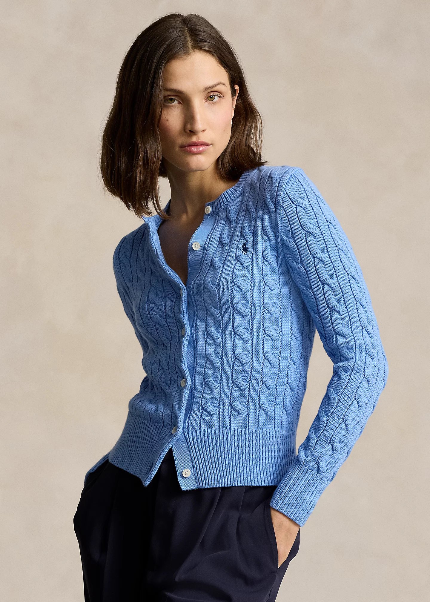Cable-Knit Cotton Crewneck Cardigan