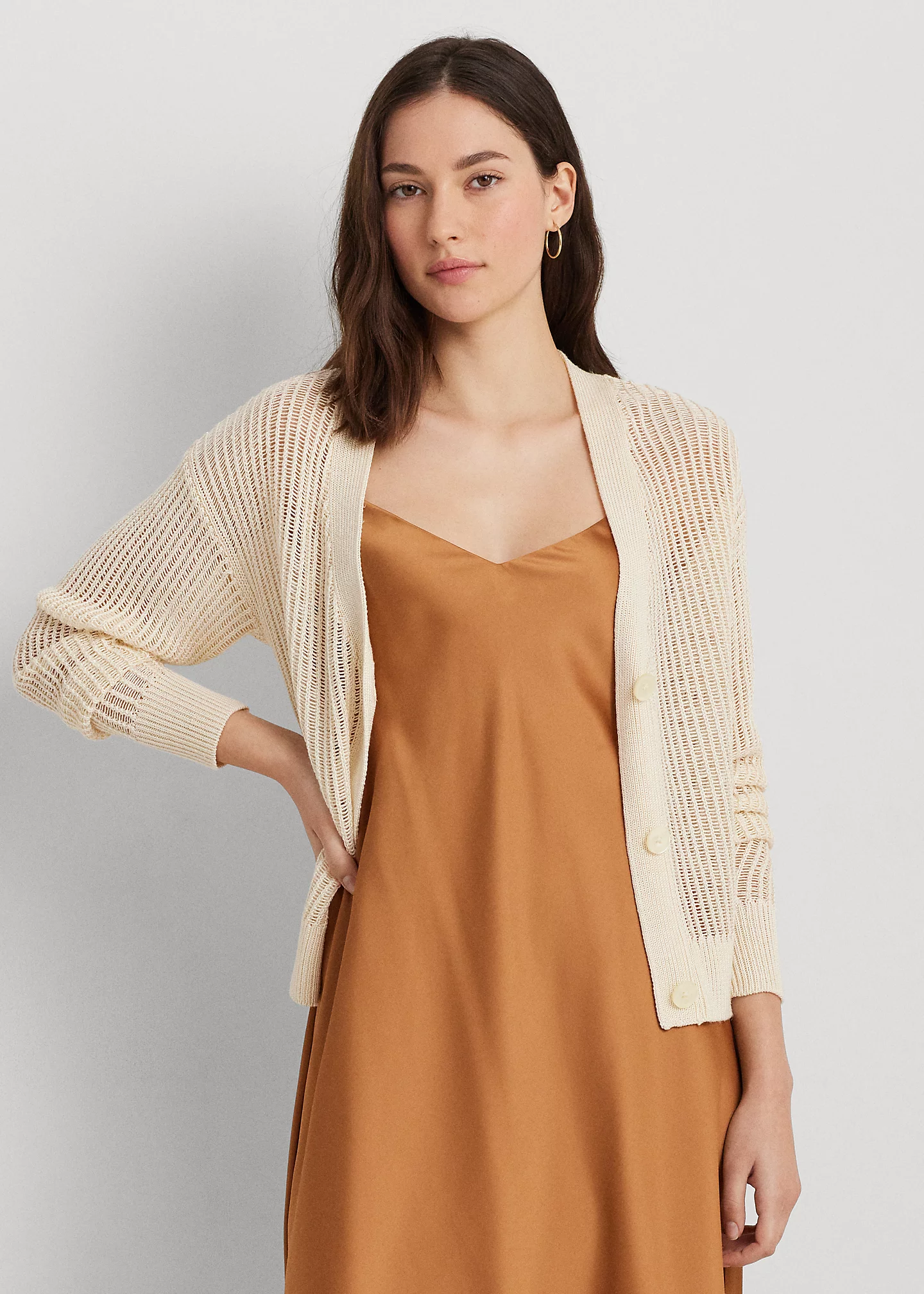 Linen-Blend Rib-Knit Cropped Cardigan