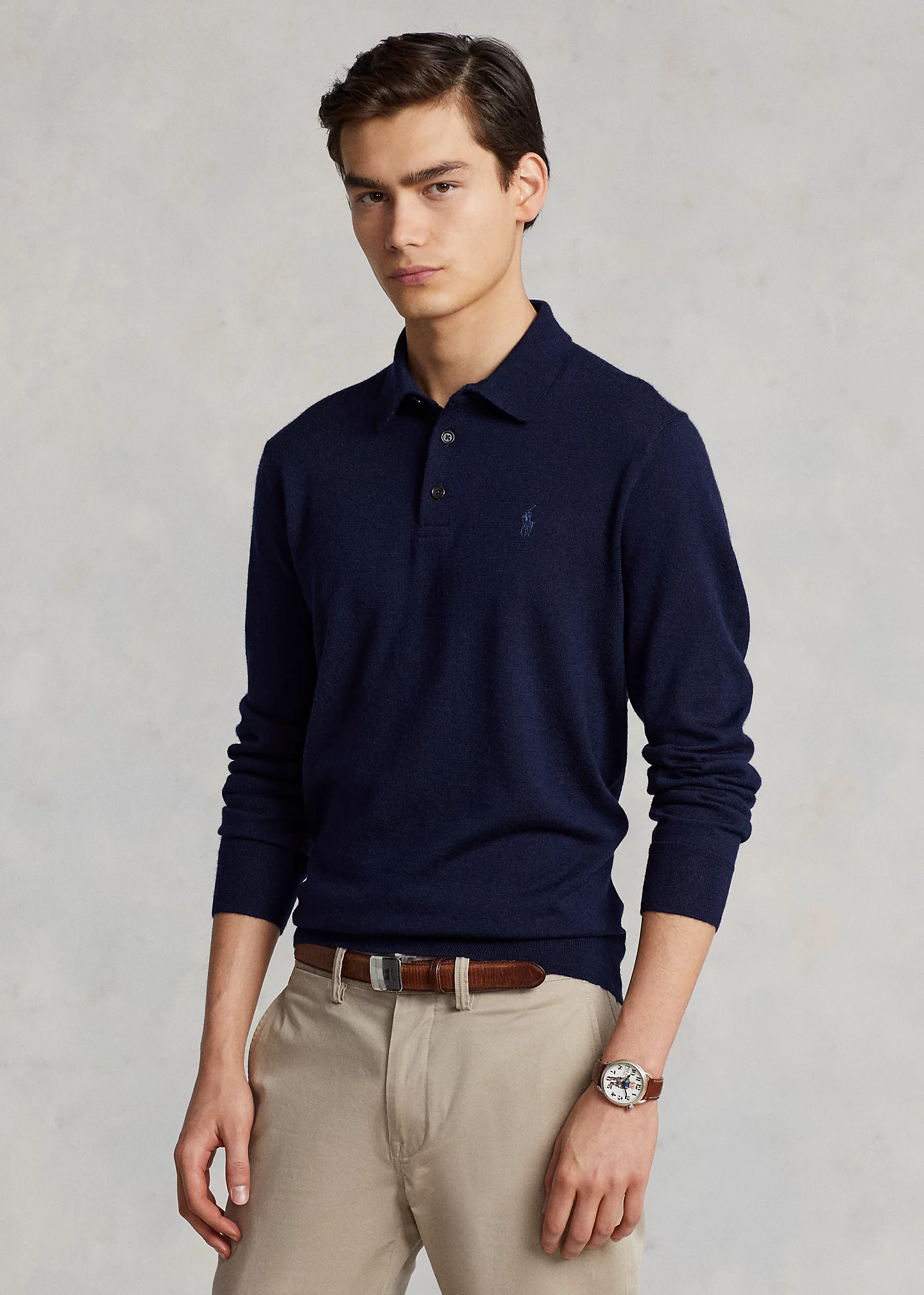 Washable Wool Polo-Collar Sweater