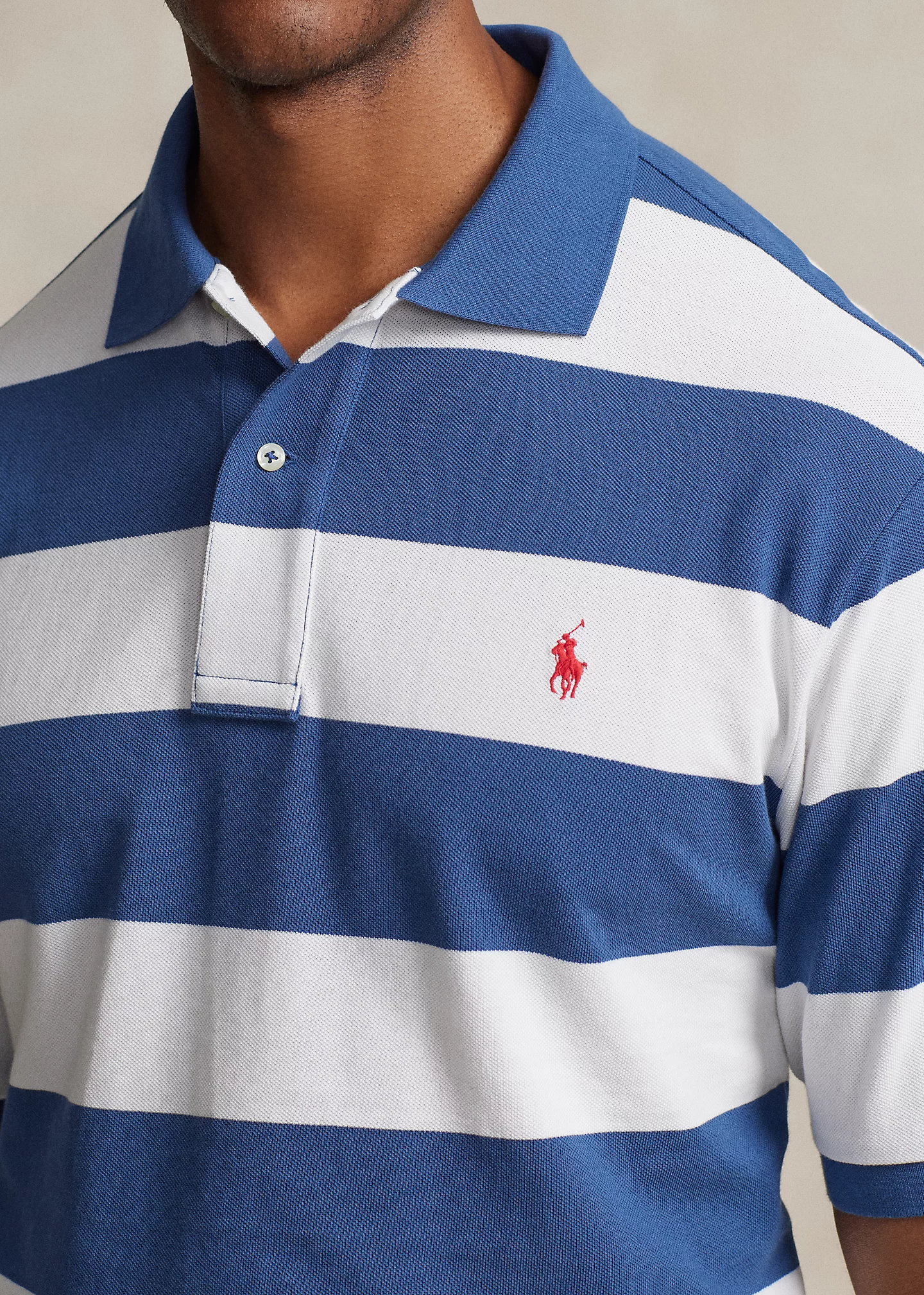 Striped Mesh Polo Shirt