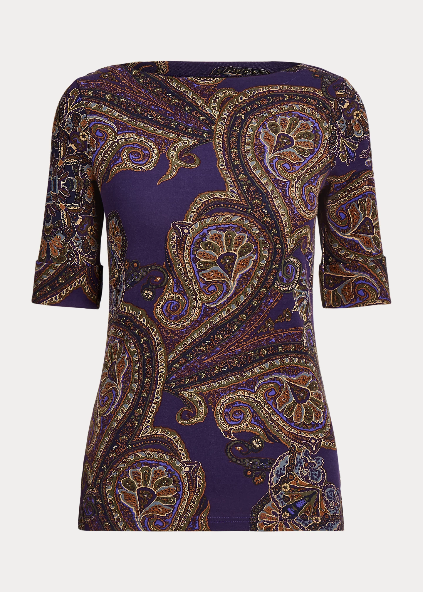 Paisley Stretch Cotton Boatneck Tee