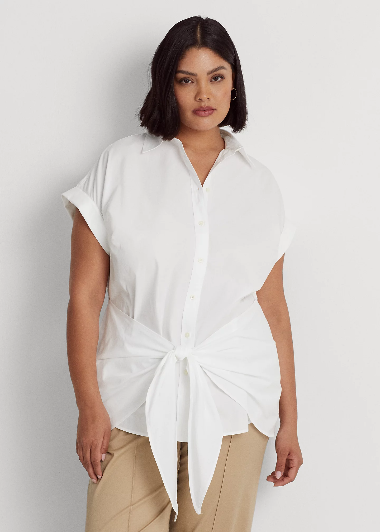 Tie-Front Cotton Broadcloth Shirt