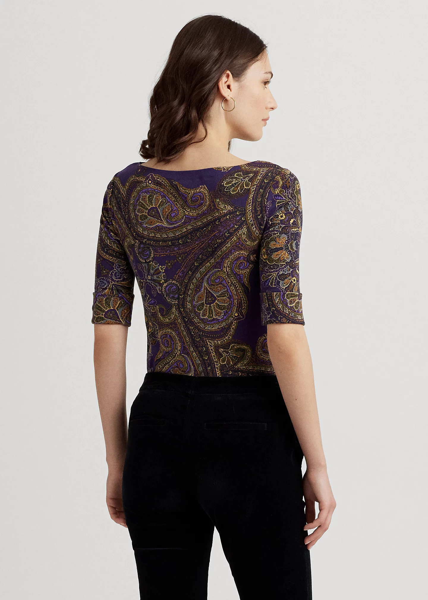 Paisley Stretch Cotton Boatneck Tee