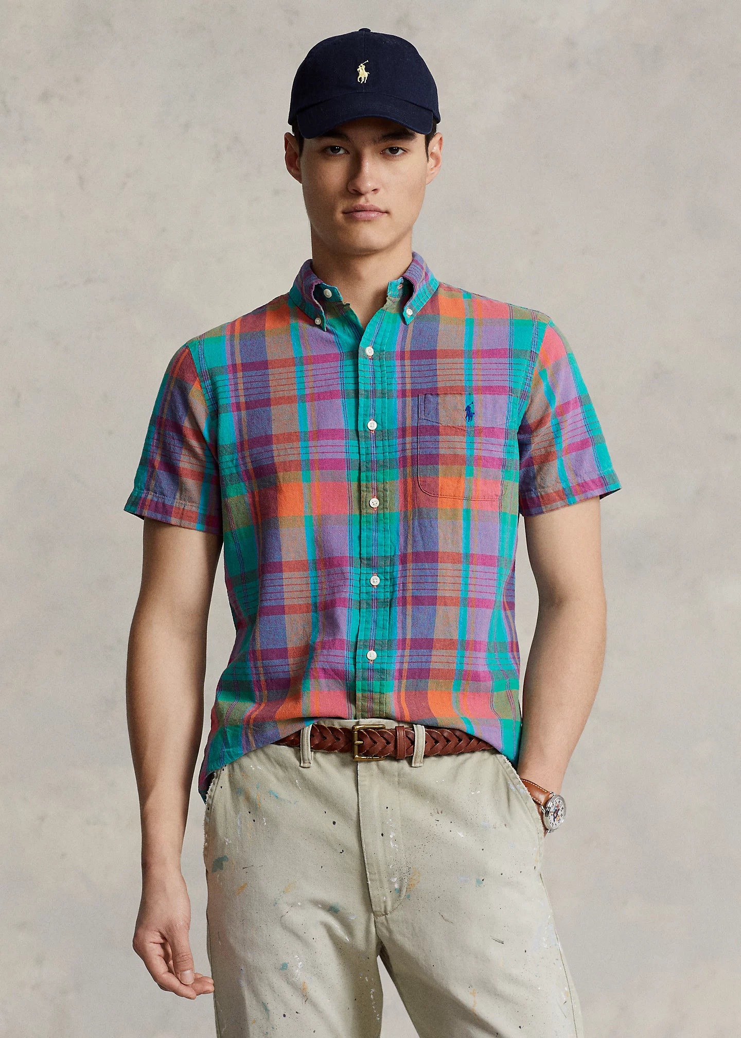 Classic Fit Plaid Linen-Cotton Shirt
