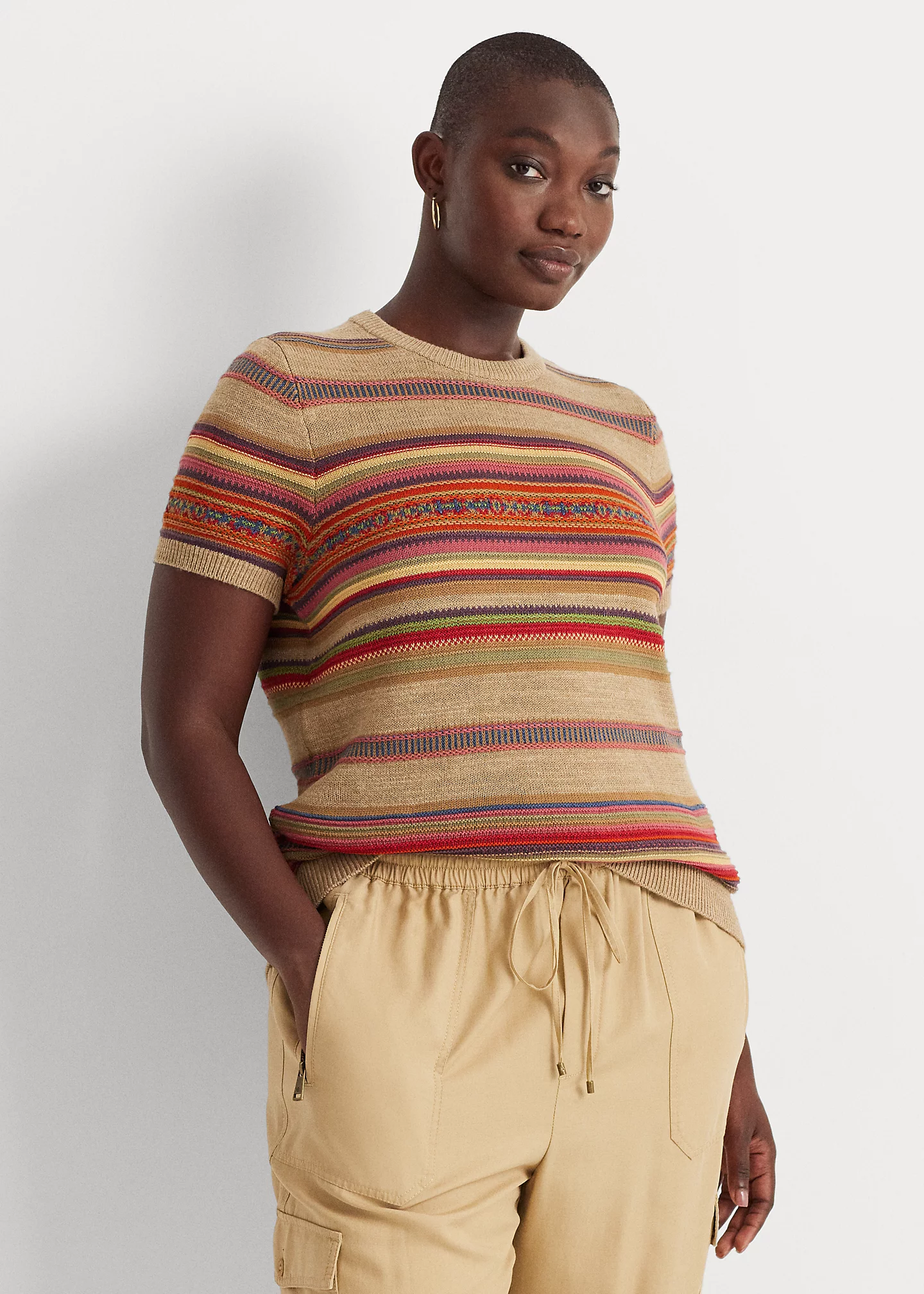 Fair Isle & Striped Short-Sleeve Sweater