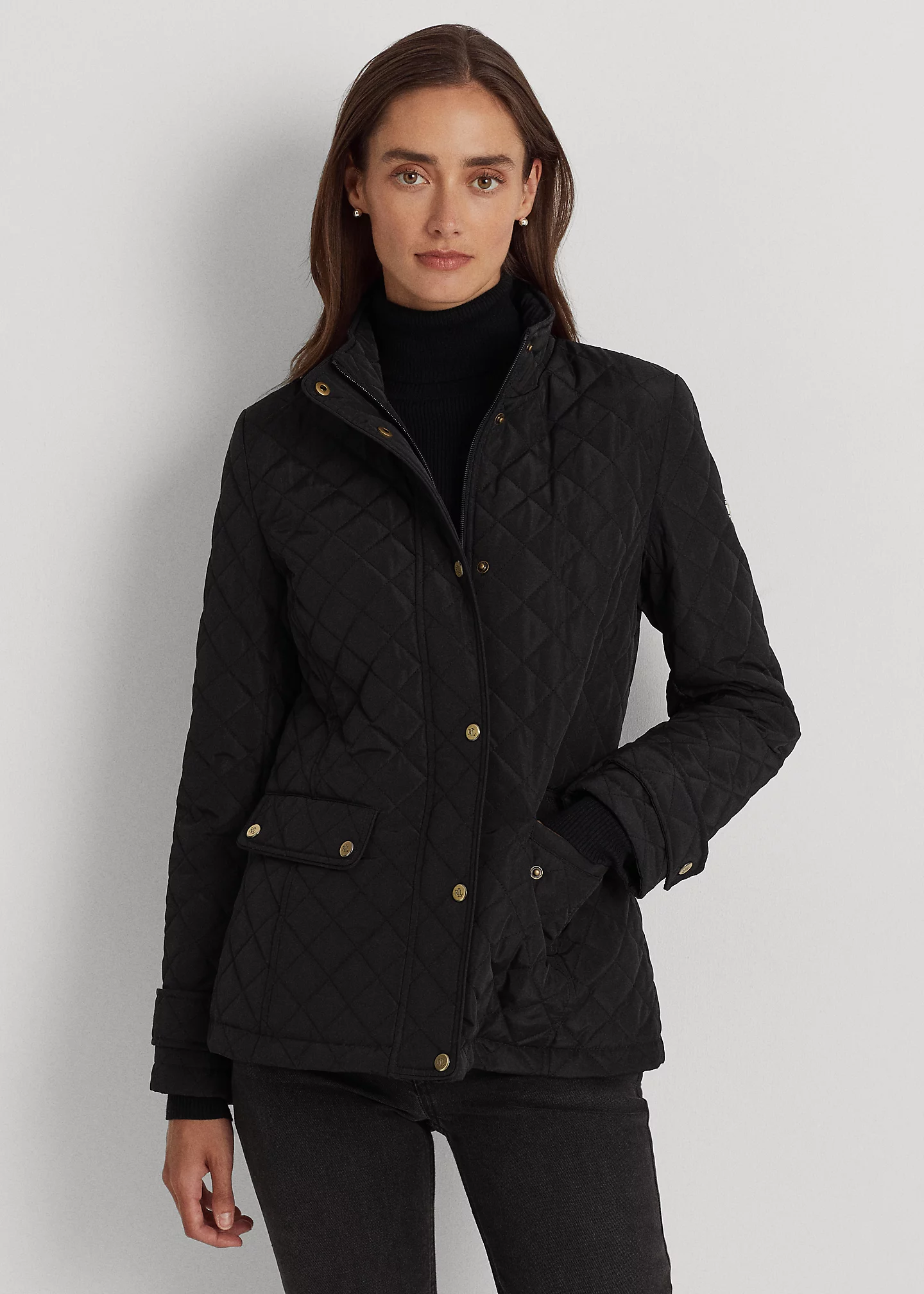 Diamond-Quilted Mockneck Jacket