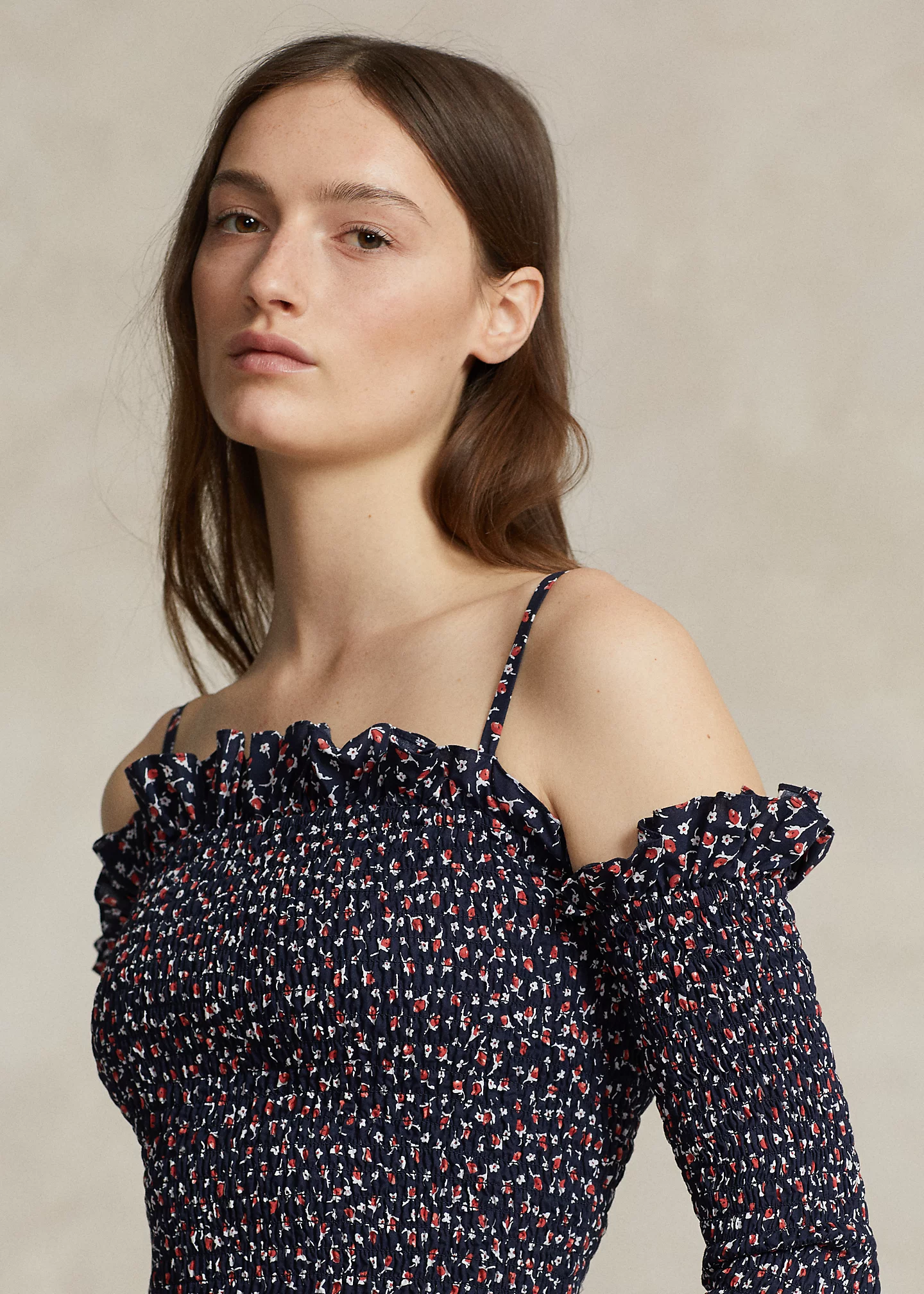 Floral Ruffled Smocked Cotton Top