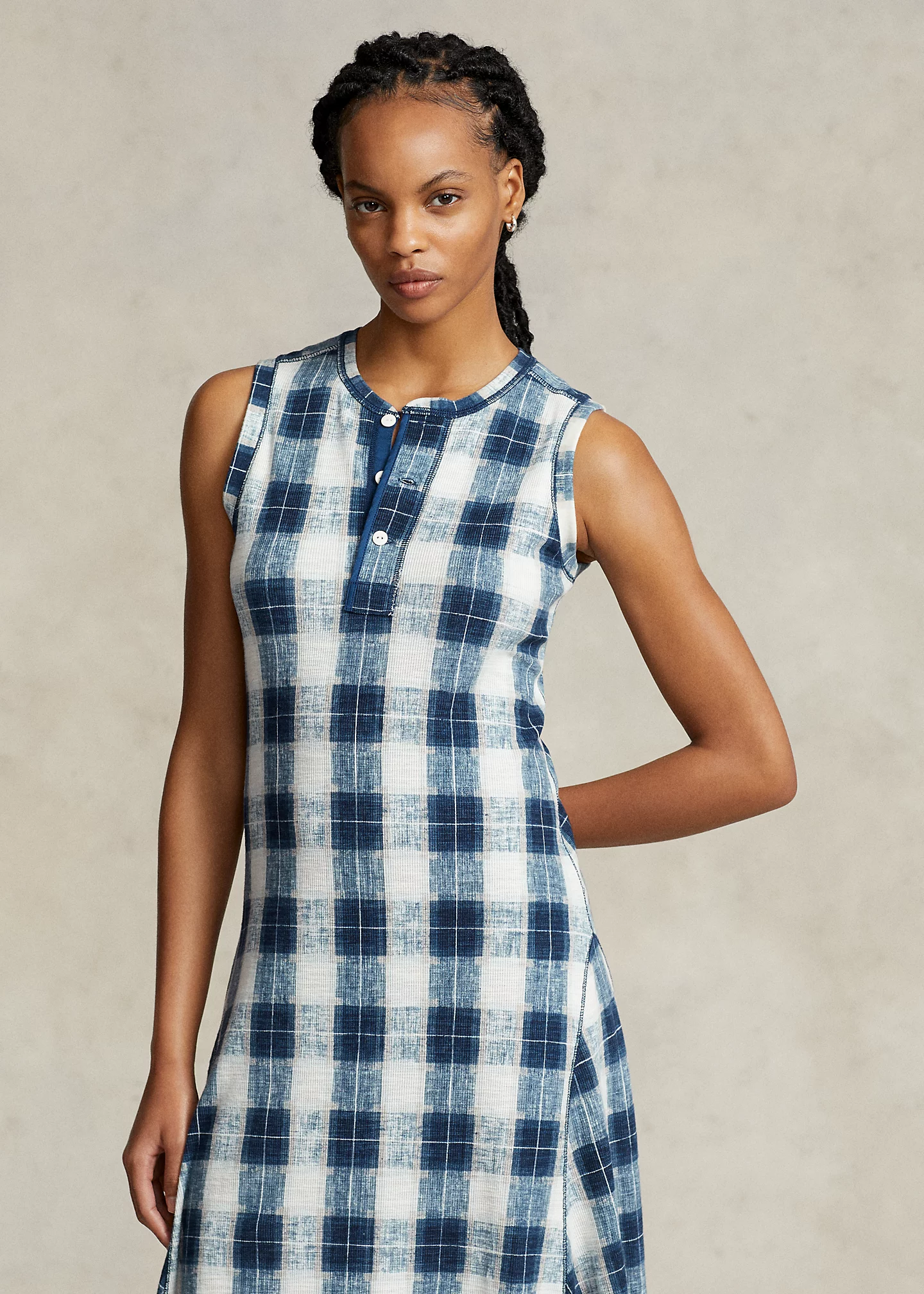 Buffalo Plaid Cotton Henley Dress