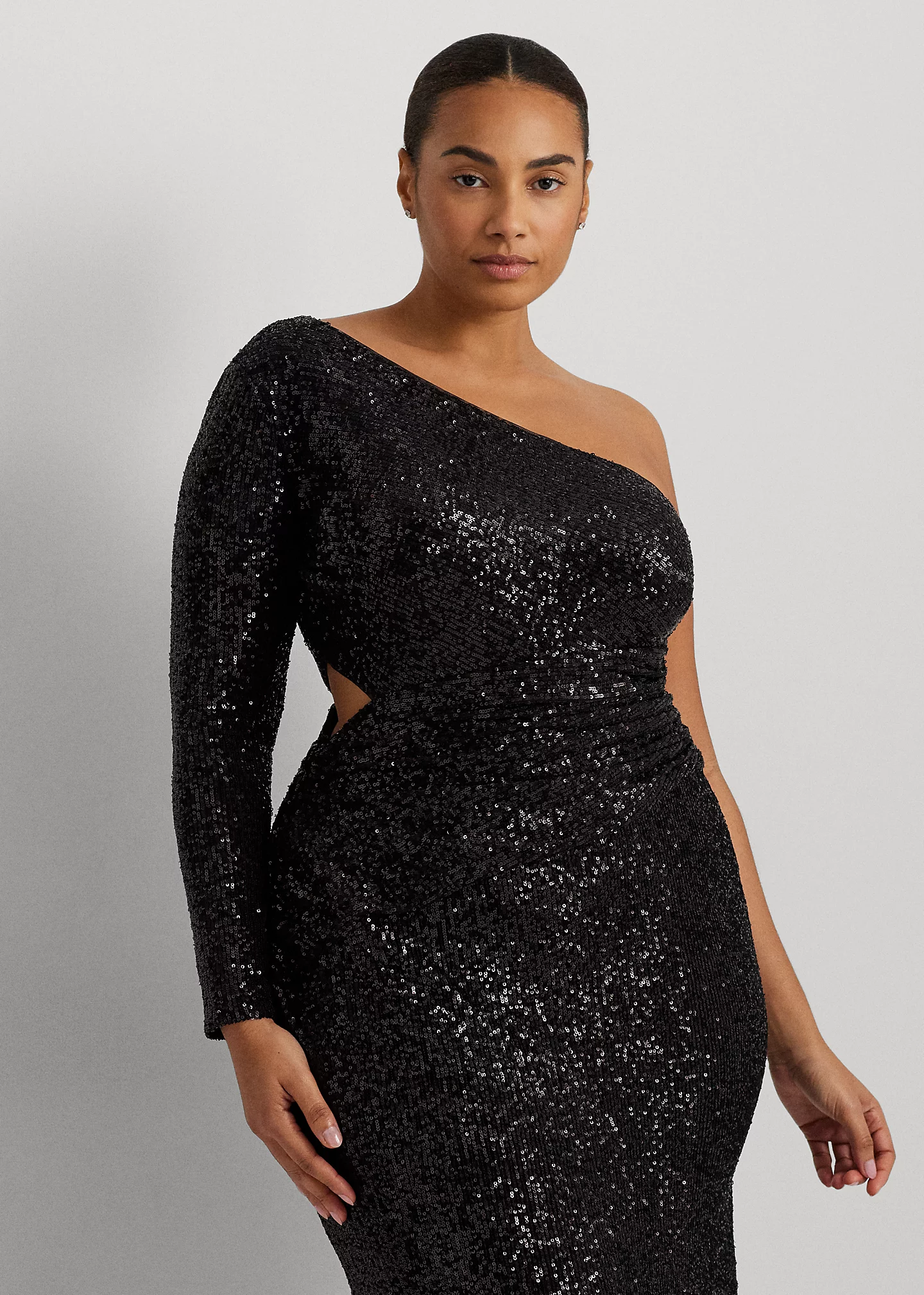 Sequined One-Shoulder Gown