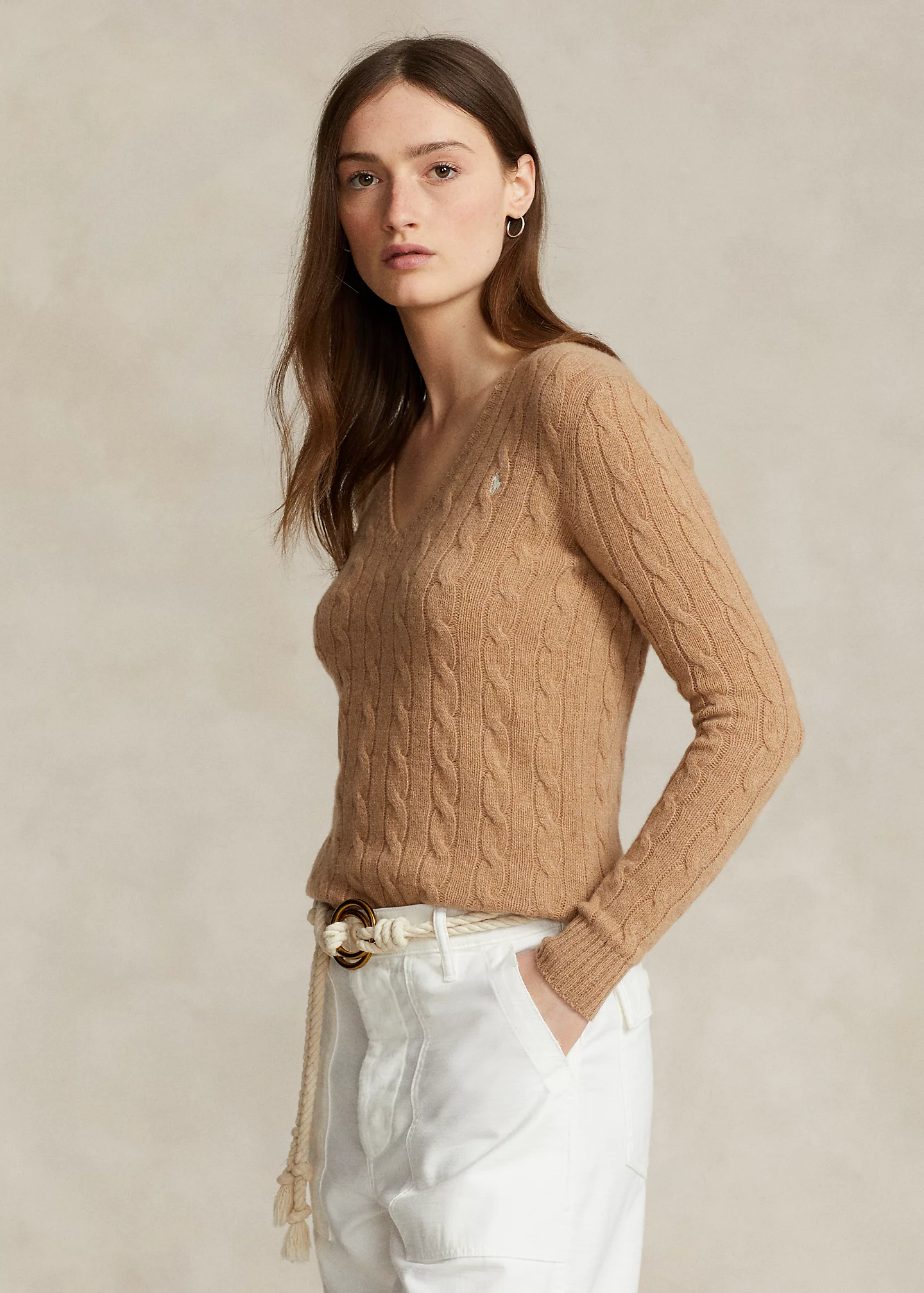 Cable-Knit Wool-Cashmere V-Neck Sweater