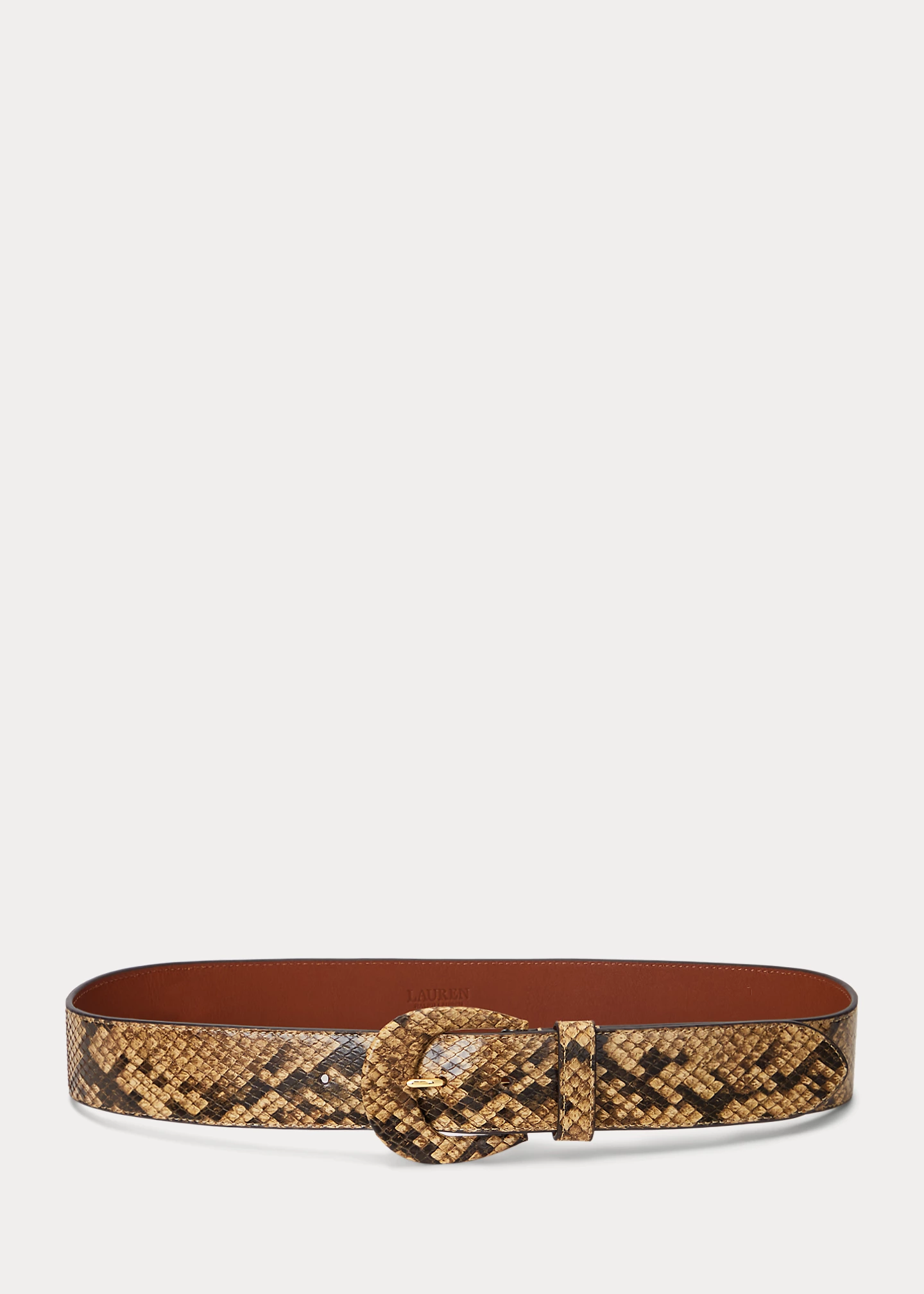 Crescent-Buckle Faux-Snakeskin Wide Belt