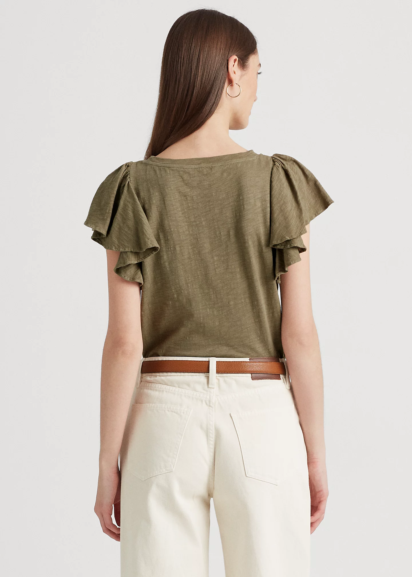 Slub Jersey Ruffle-Sleeve Tee