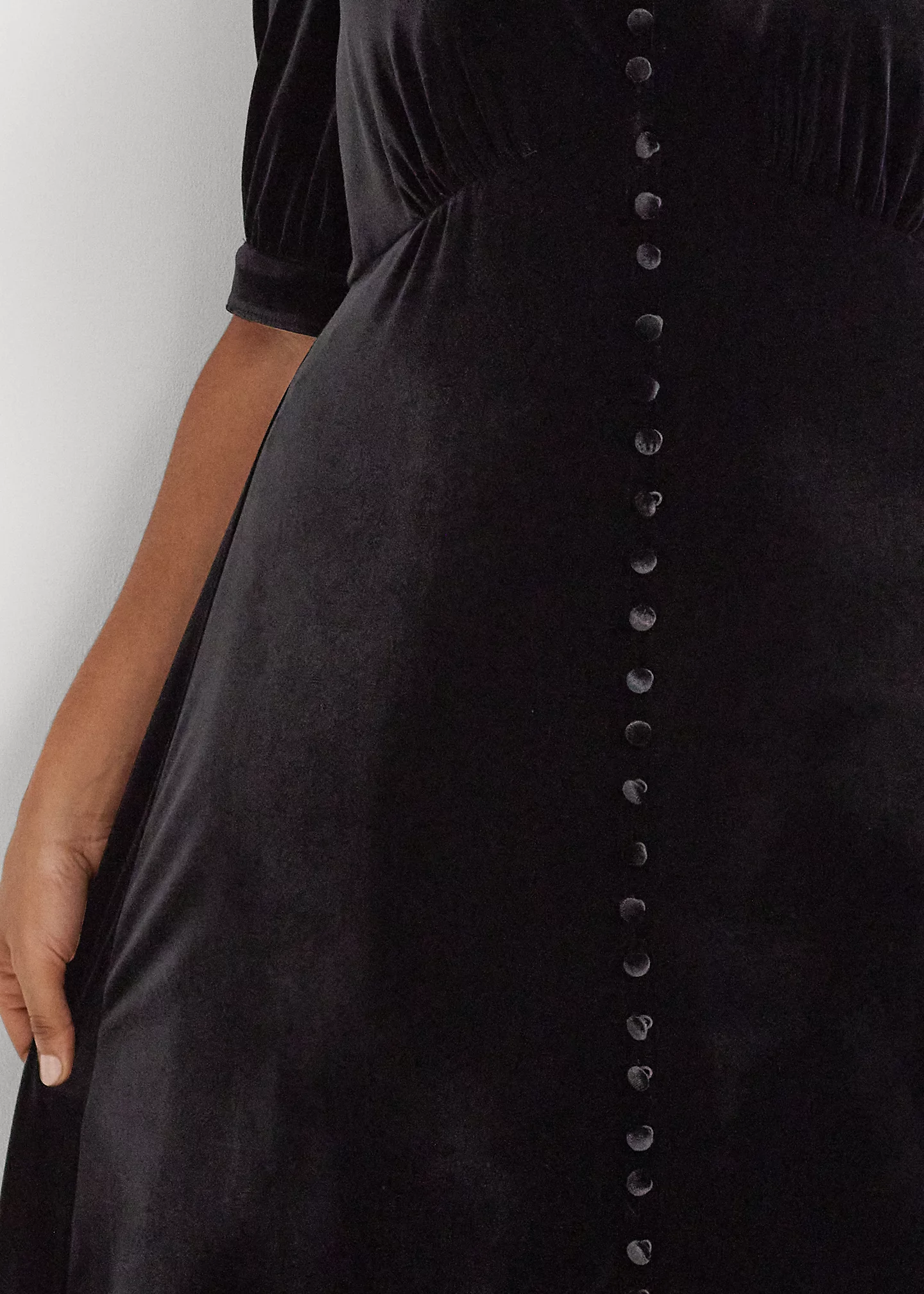 Stretch Velvet Puff-Sleeve Midi Dress