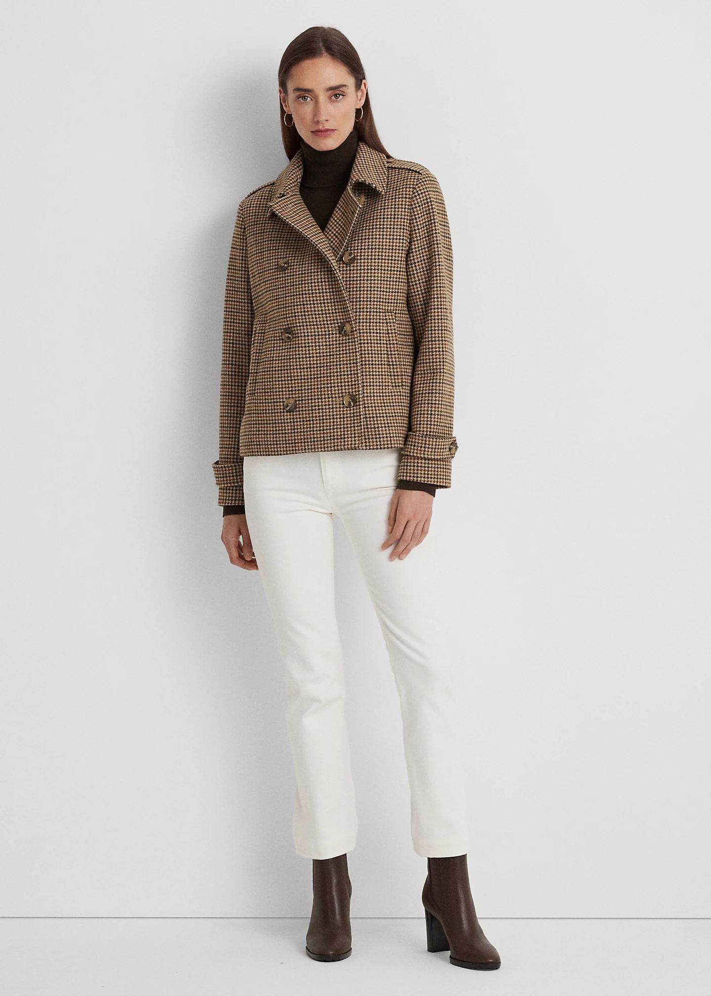 Houndstooth Wool-Blend Cropped Coat