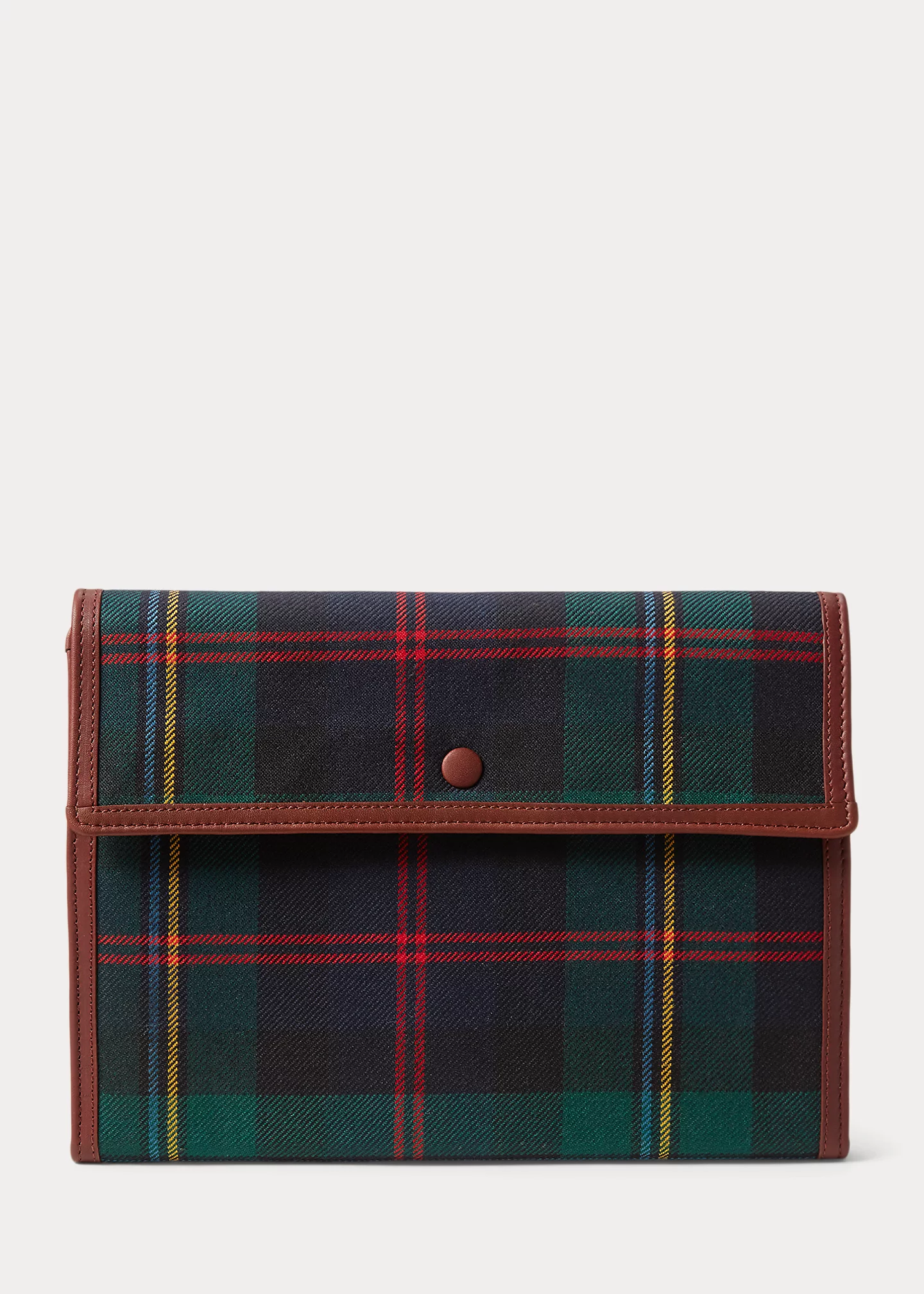 Leather-Trim Plaid Wool Tech Case