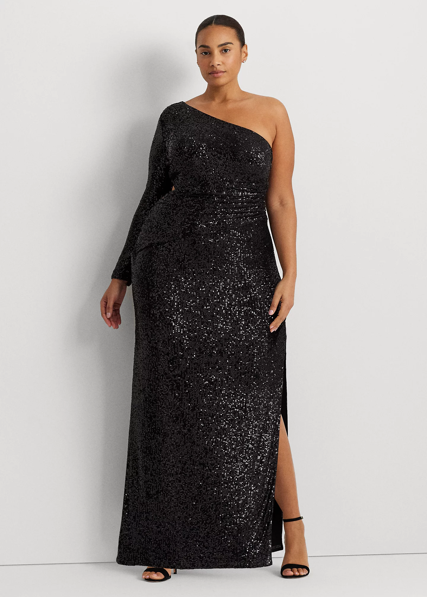 Sequined One-Shoulder Gown