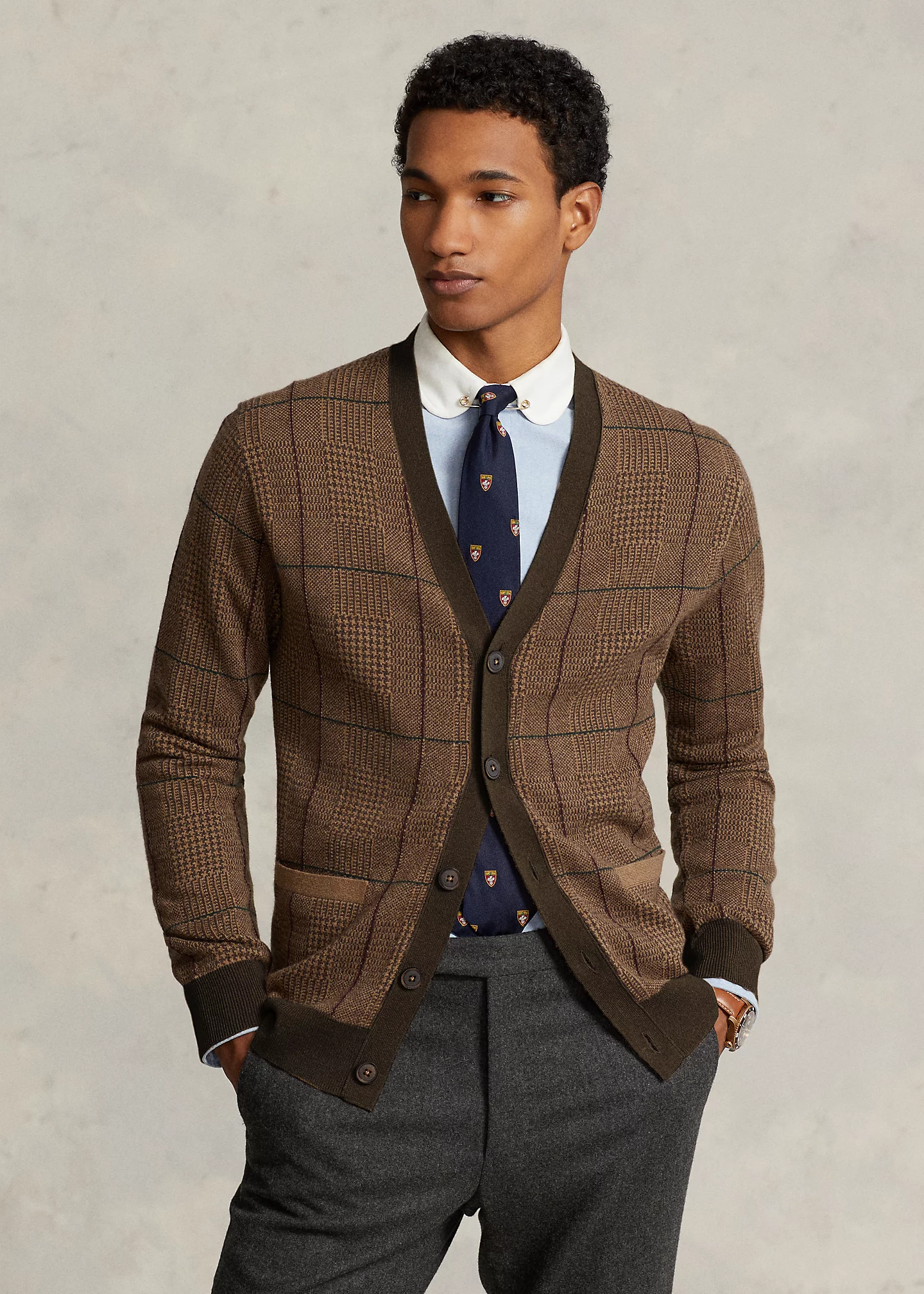 Glen Plaid Wool Cardigan