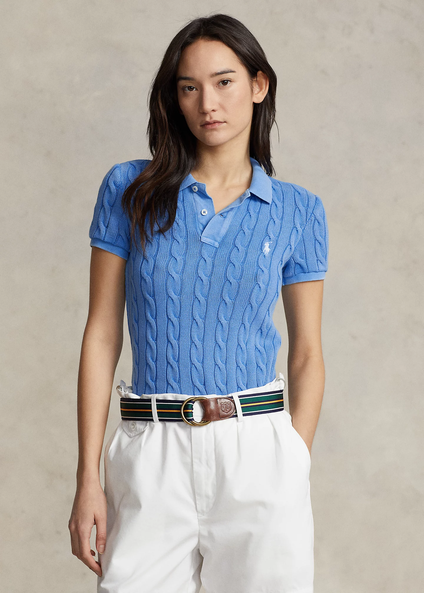 Slim Fit Cable-Knit Polo Shirt