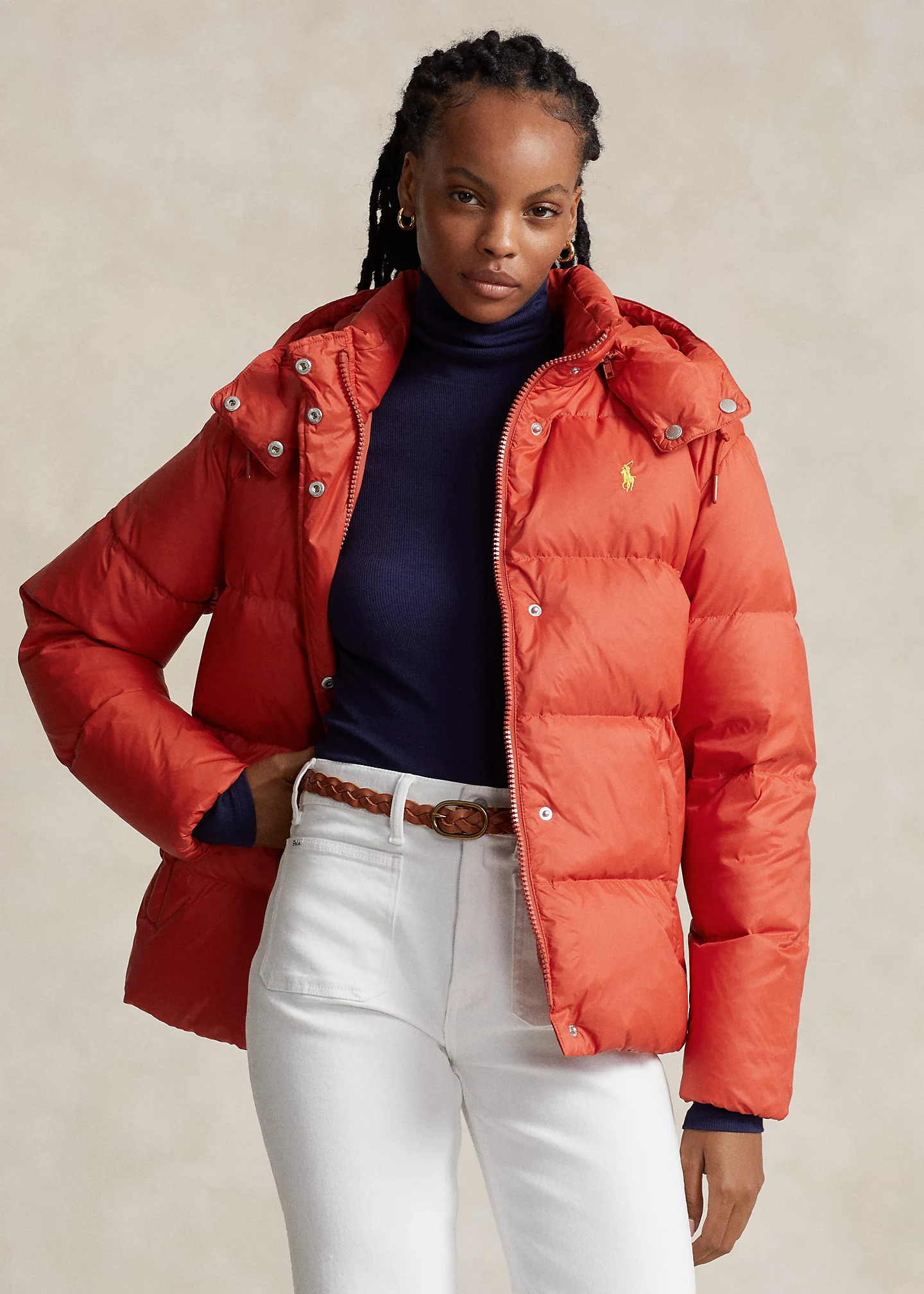 Water-Repellent Hooded Down Jacket