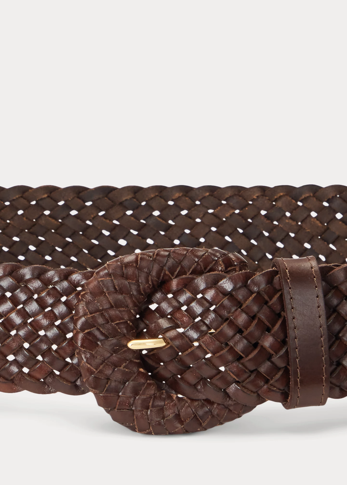 Crescent-Buckle Woven Leather Wide Belt