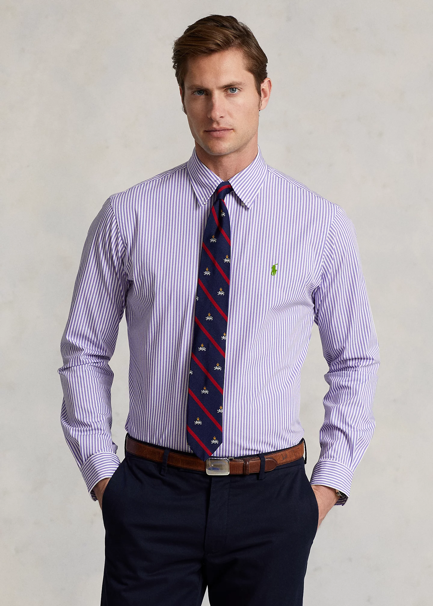 Classic Fit Striped Stretch Poplin Shirt