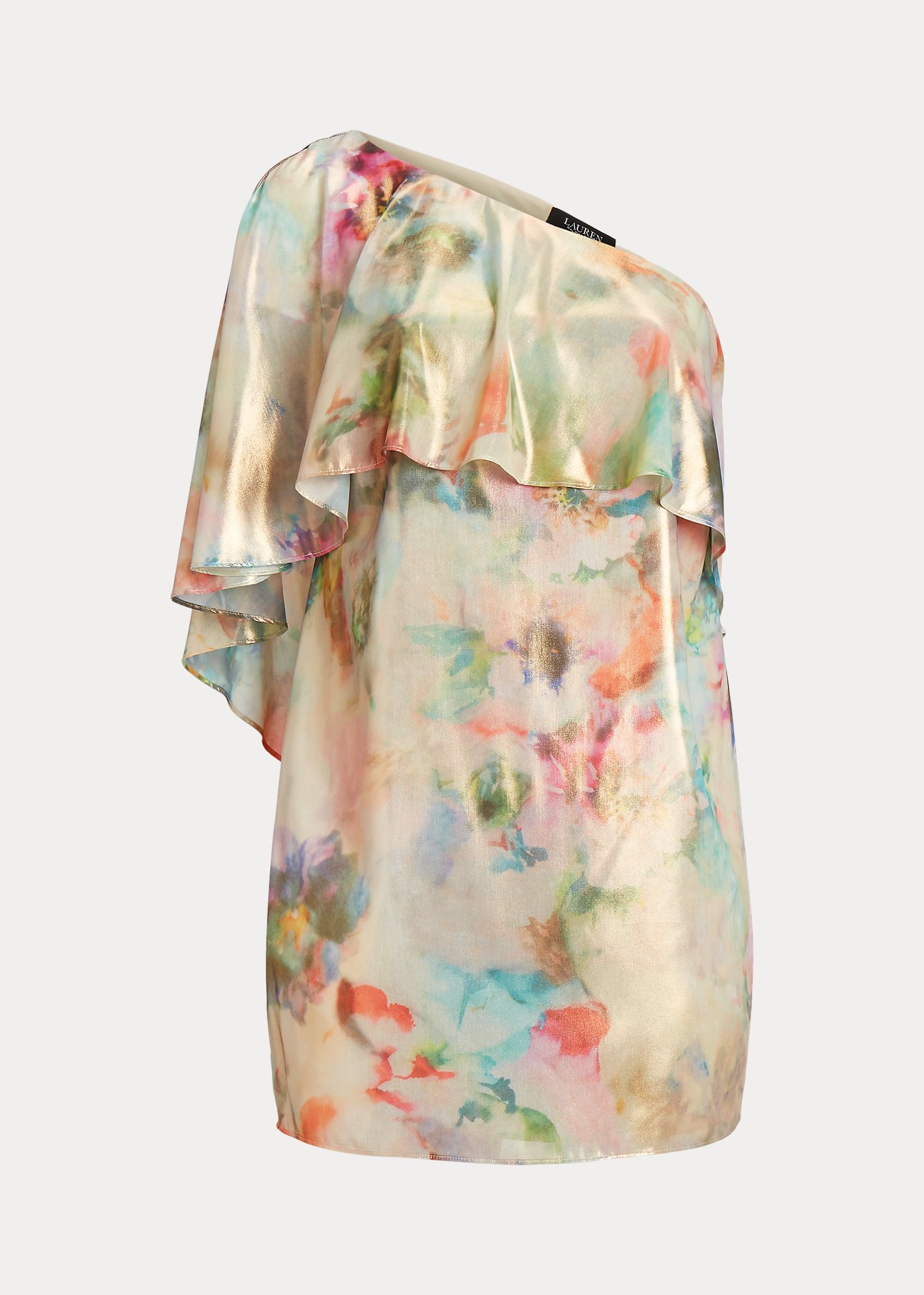 Floral One-Shoulder Cape Cocktail Dress