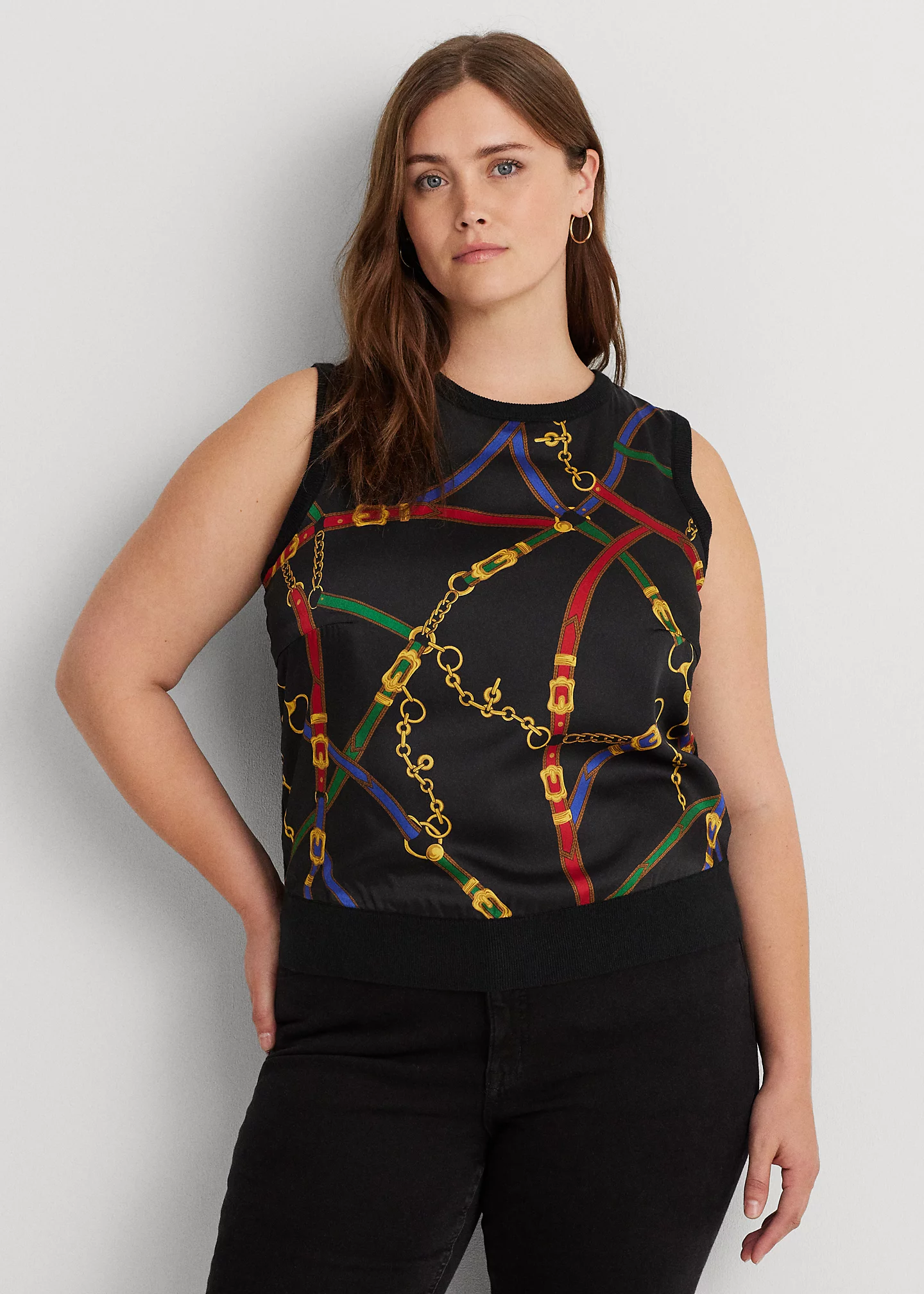 Belting-Print Twill & Jersey Tank Top