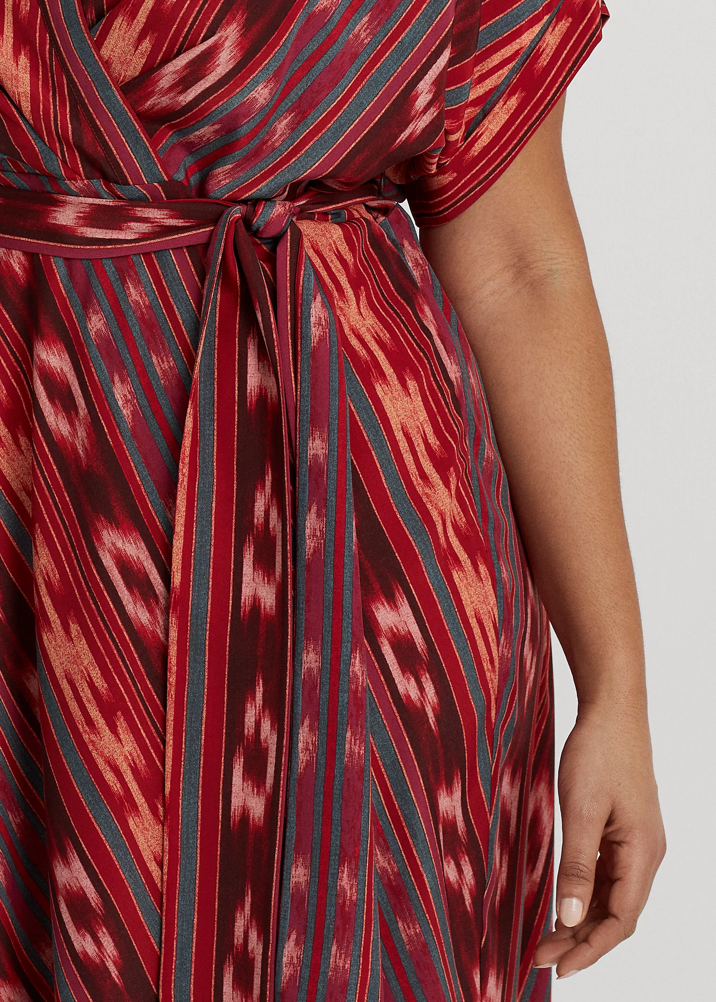 Geo-Striped Belted Crepe Dress
