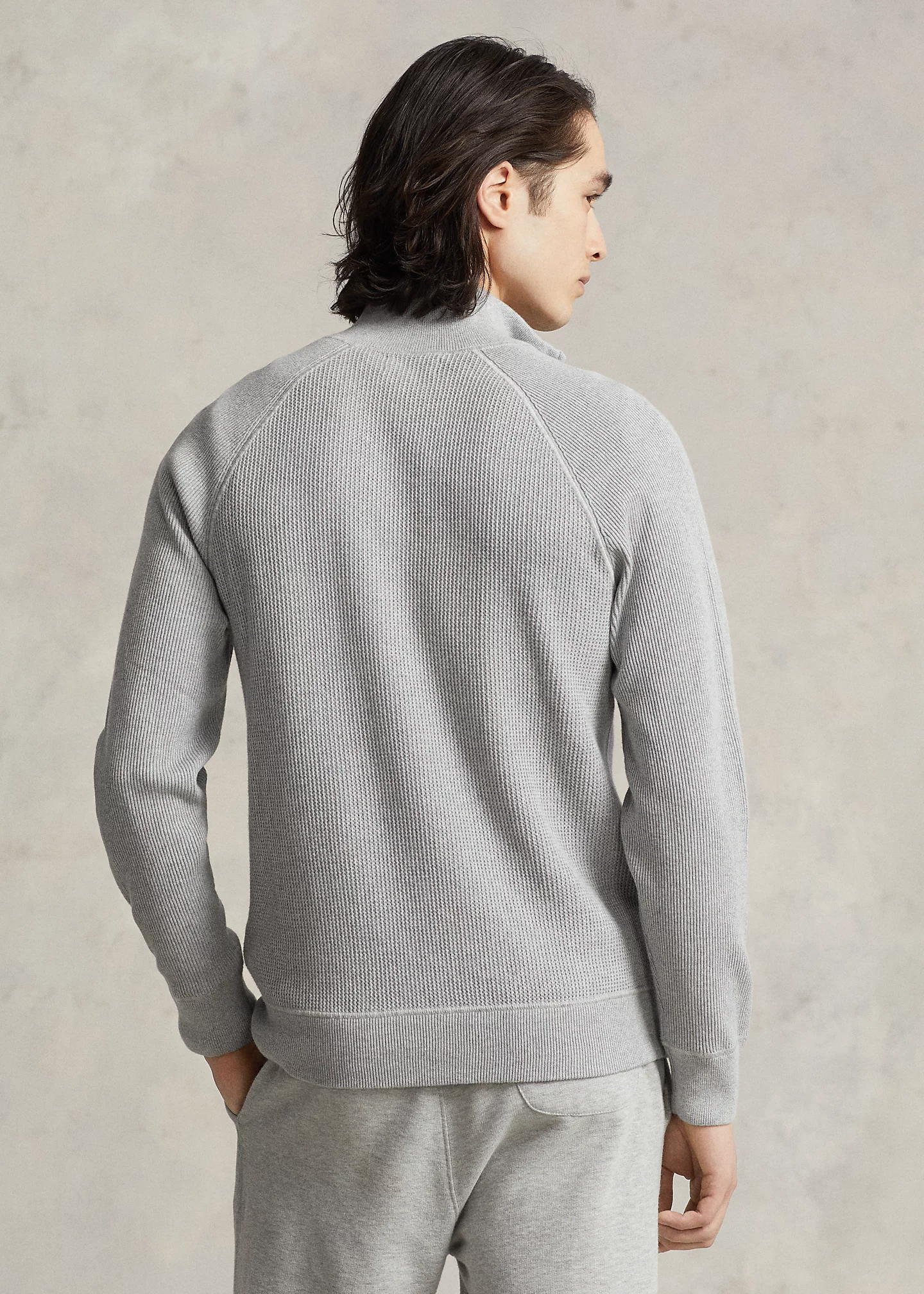 Textured Cotton Full-Zip Sweater