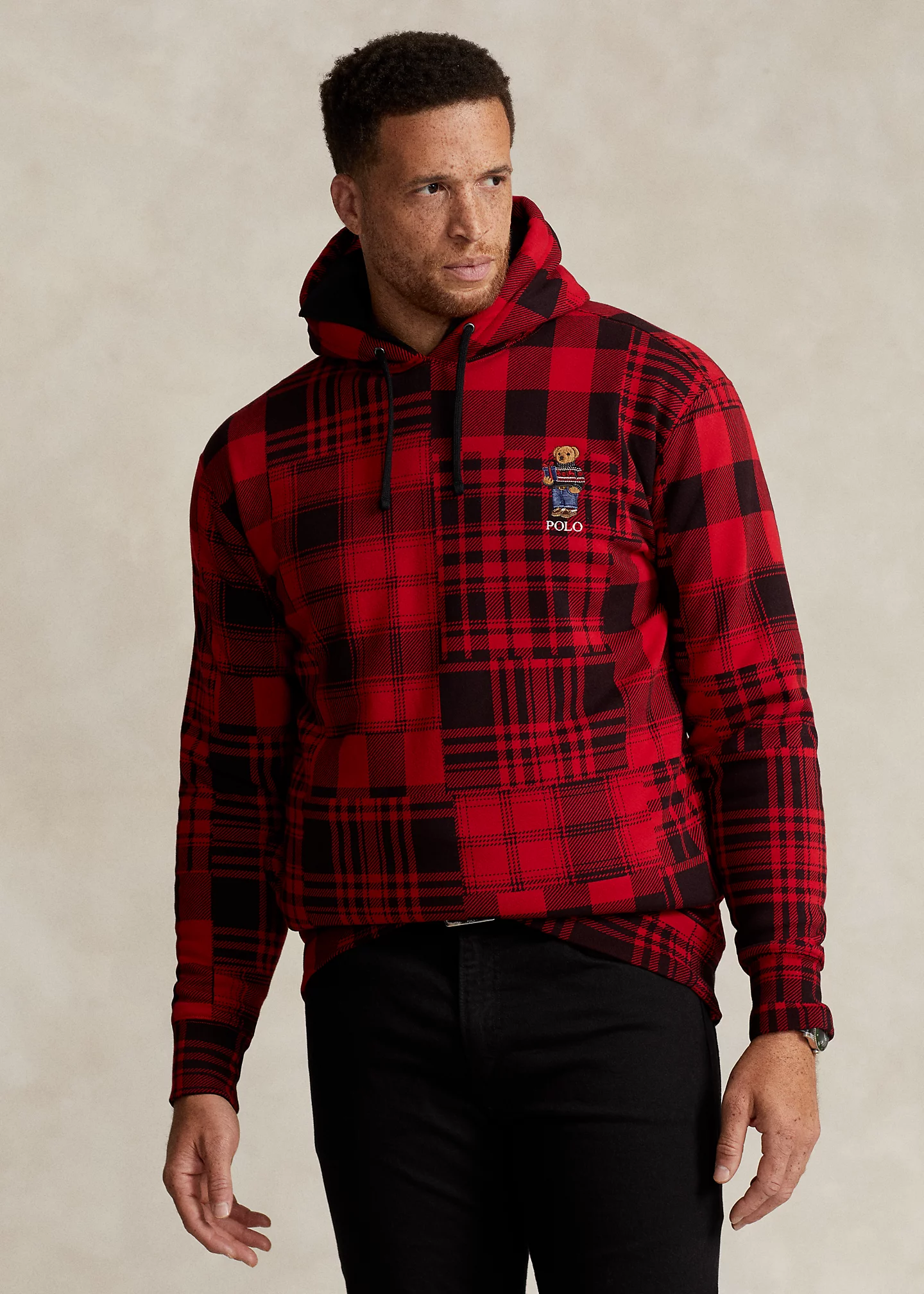 Polo Bear Plaid Pile Fleece Hoodie