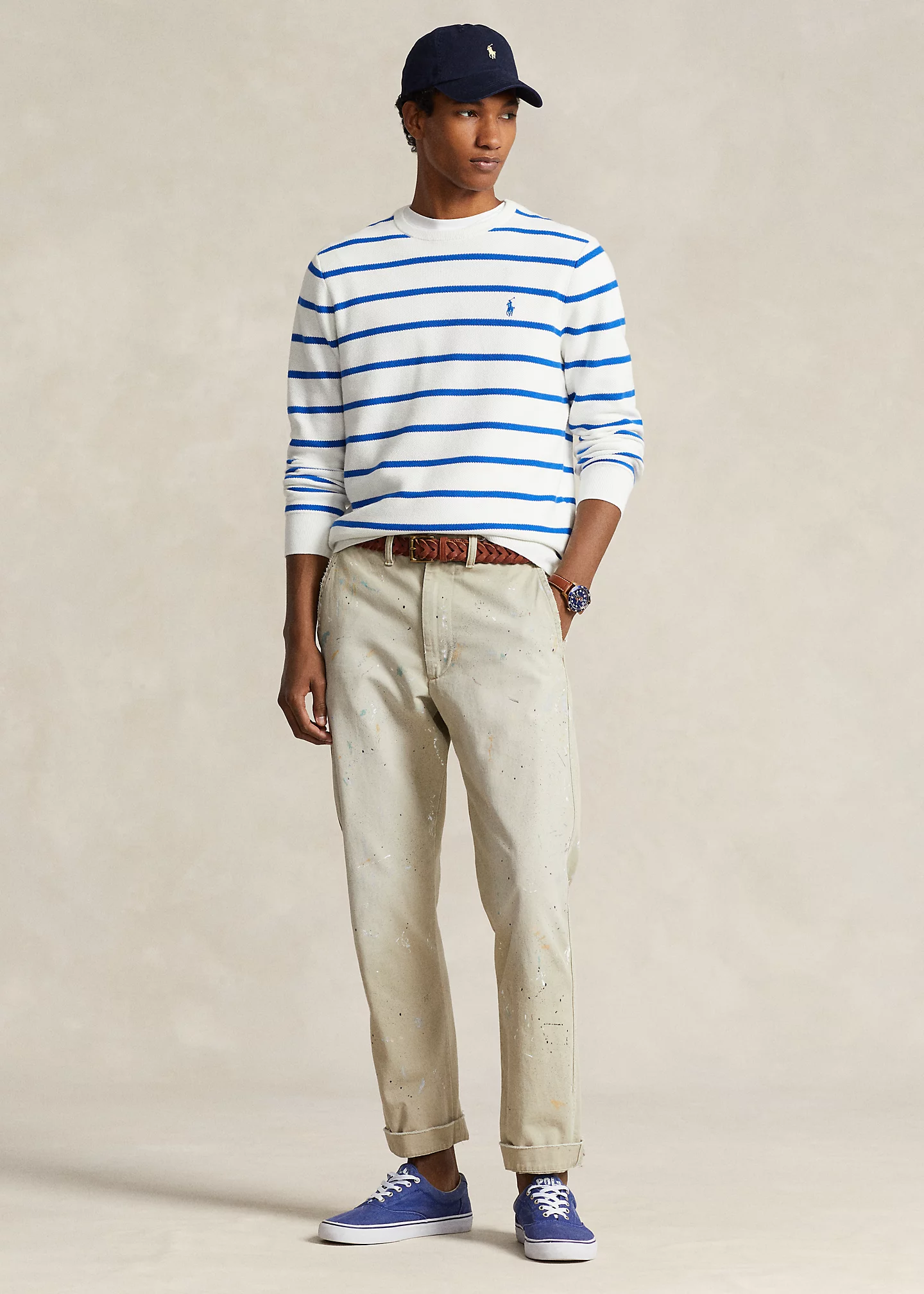 Striped Mesh-Knit Cotton Sweater