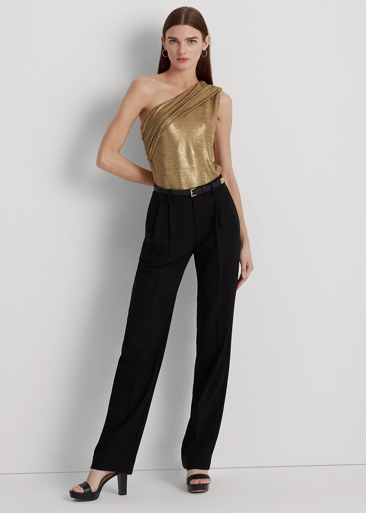 Foil-Print Jersey One-Shoulder Top