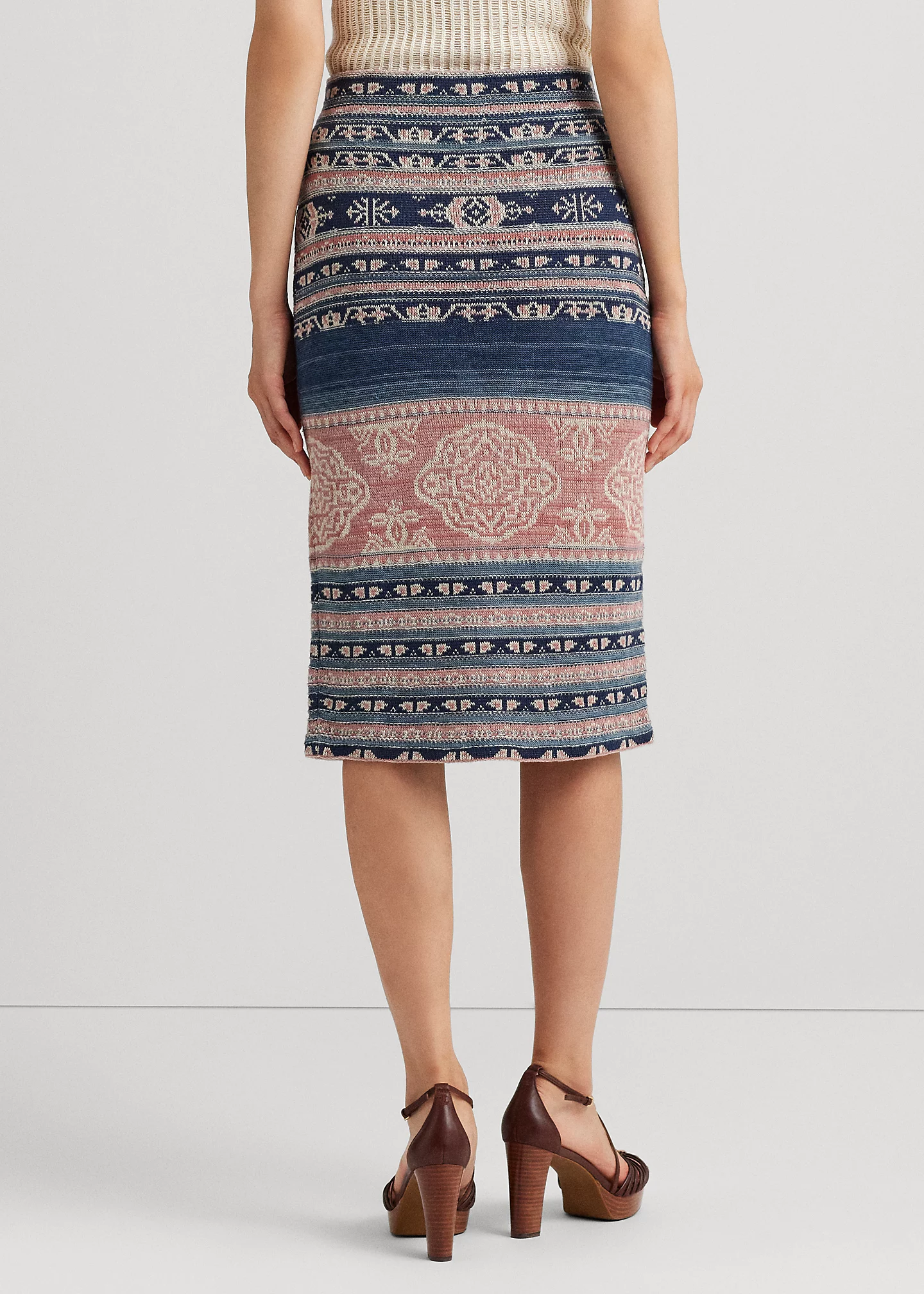Geo-Motif Linen-Cotton Pencil Skirt
