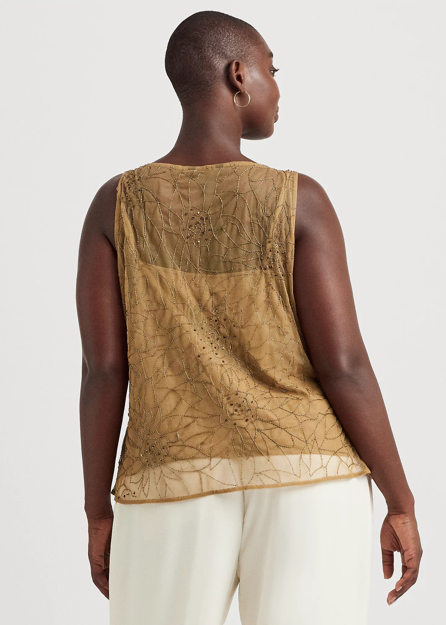 Beaded Tulle Sleeveless Blouse