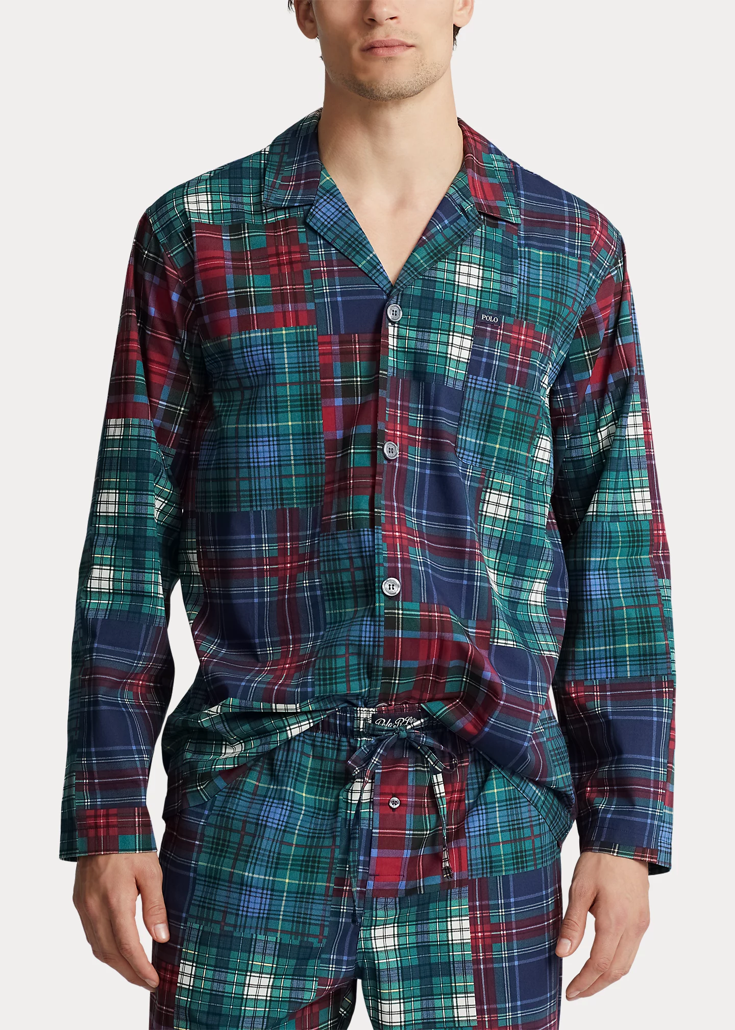 Patchwork Plaid Cotton Pajama Set
