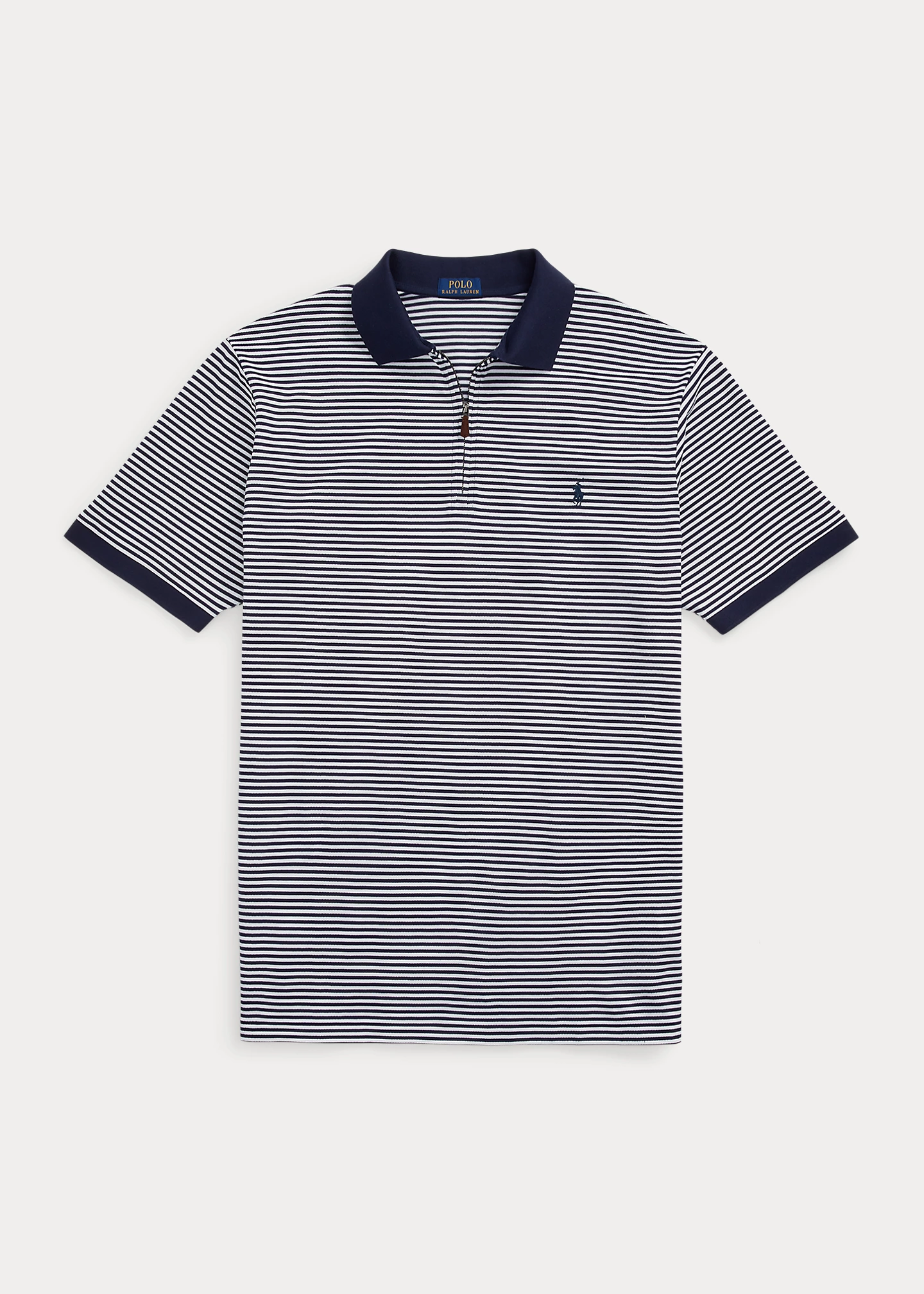 Striped Stretch Mesh Zip Polo Shirt