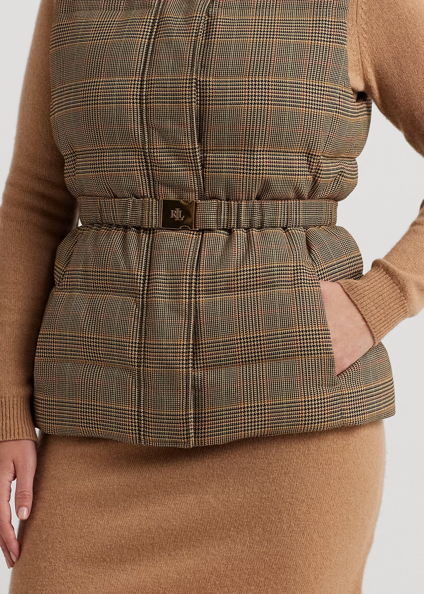 Glen Plaid Quilted Tweed Down Vest