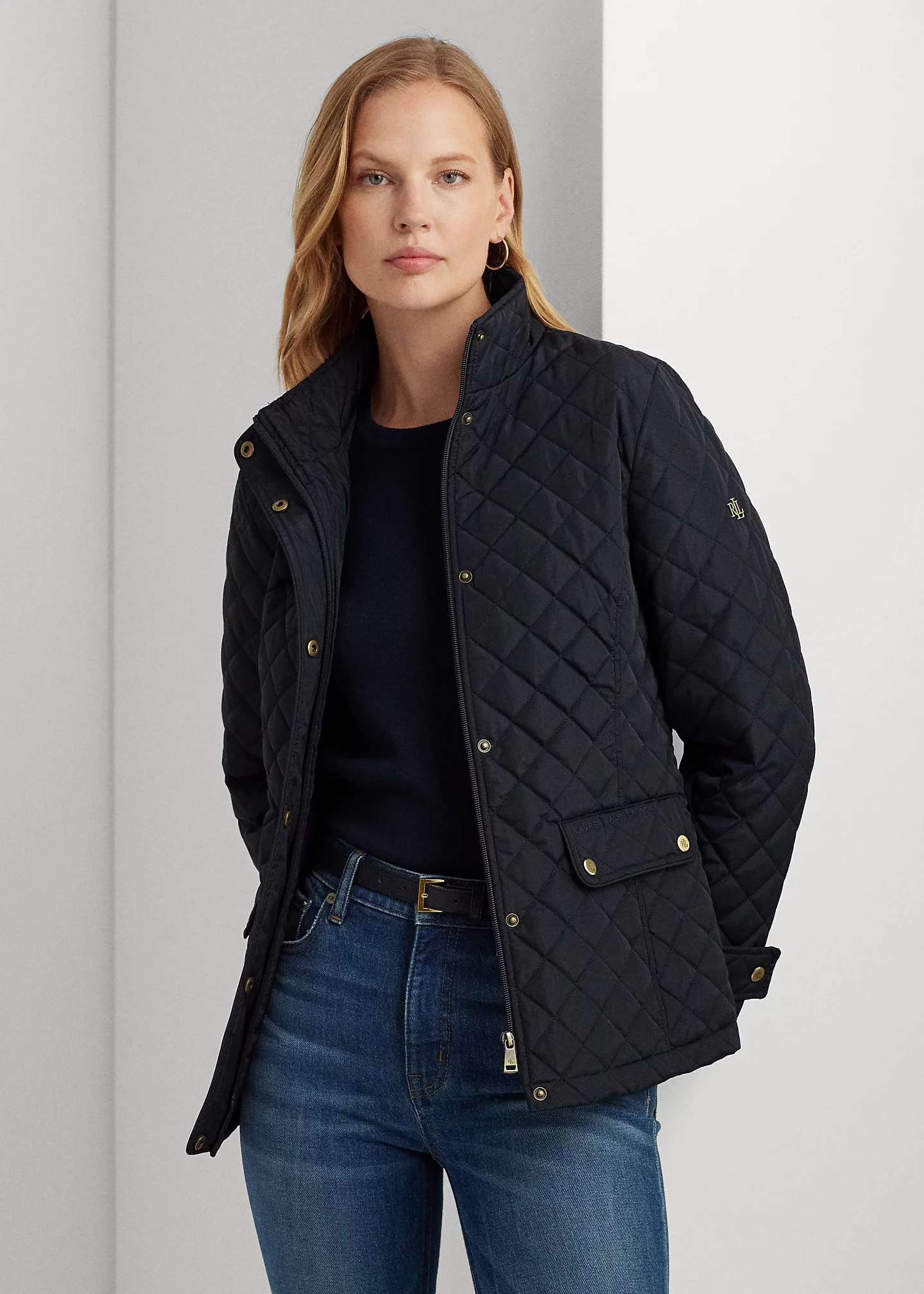 Diamond-Quilted Mockneck Jacket