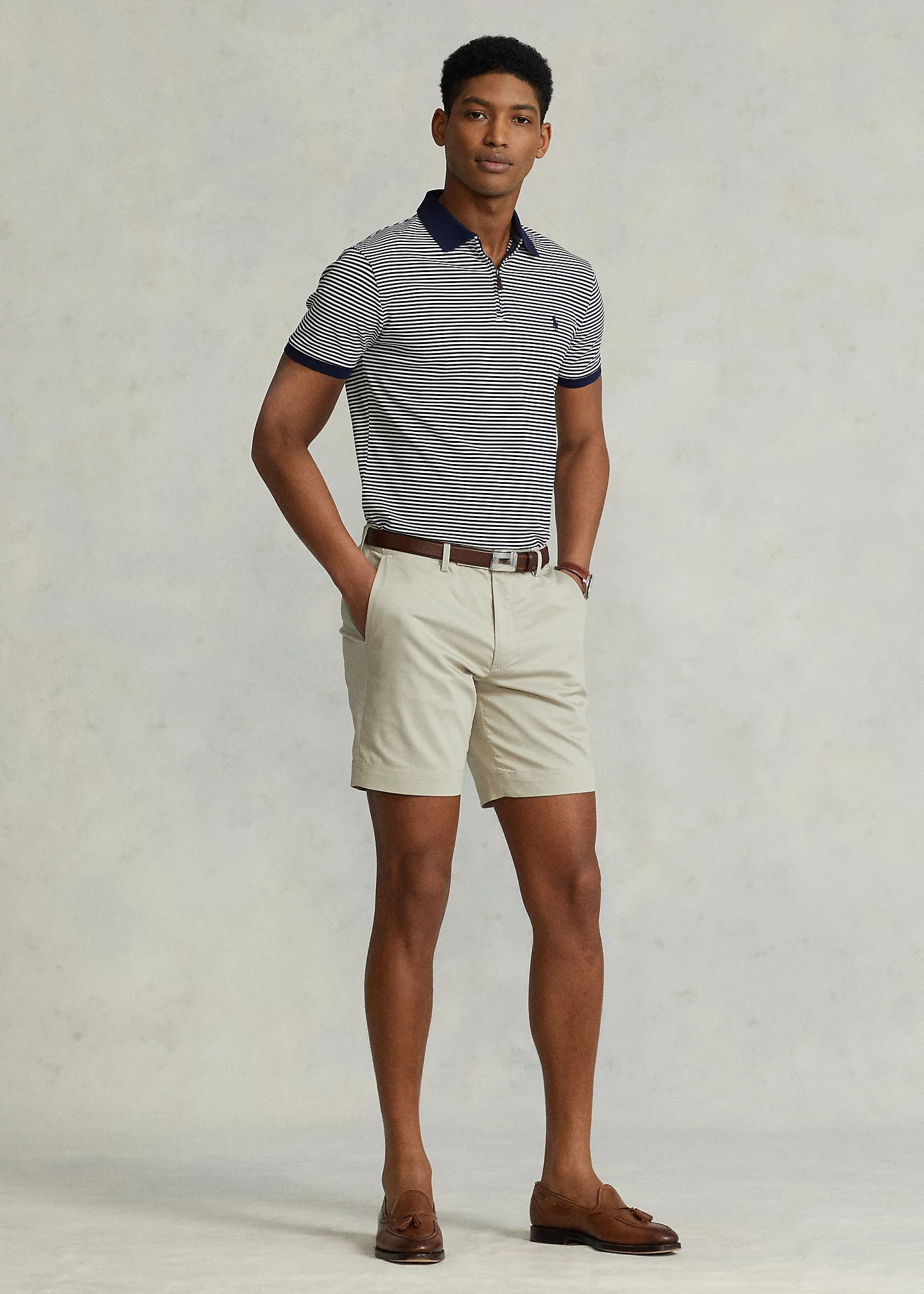 Custom Slim Stretch Mesh Zip Polo Shirt