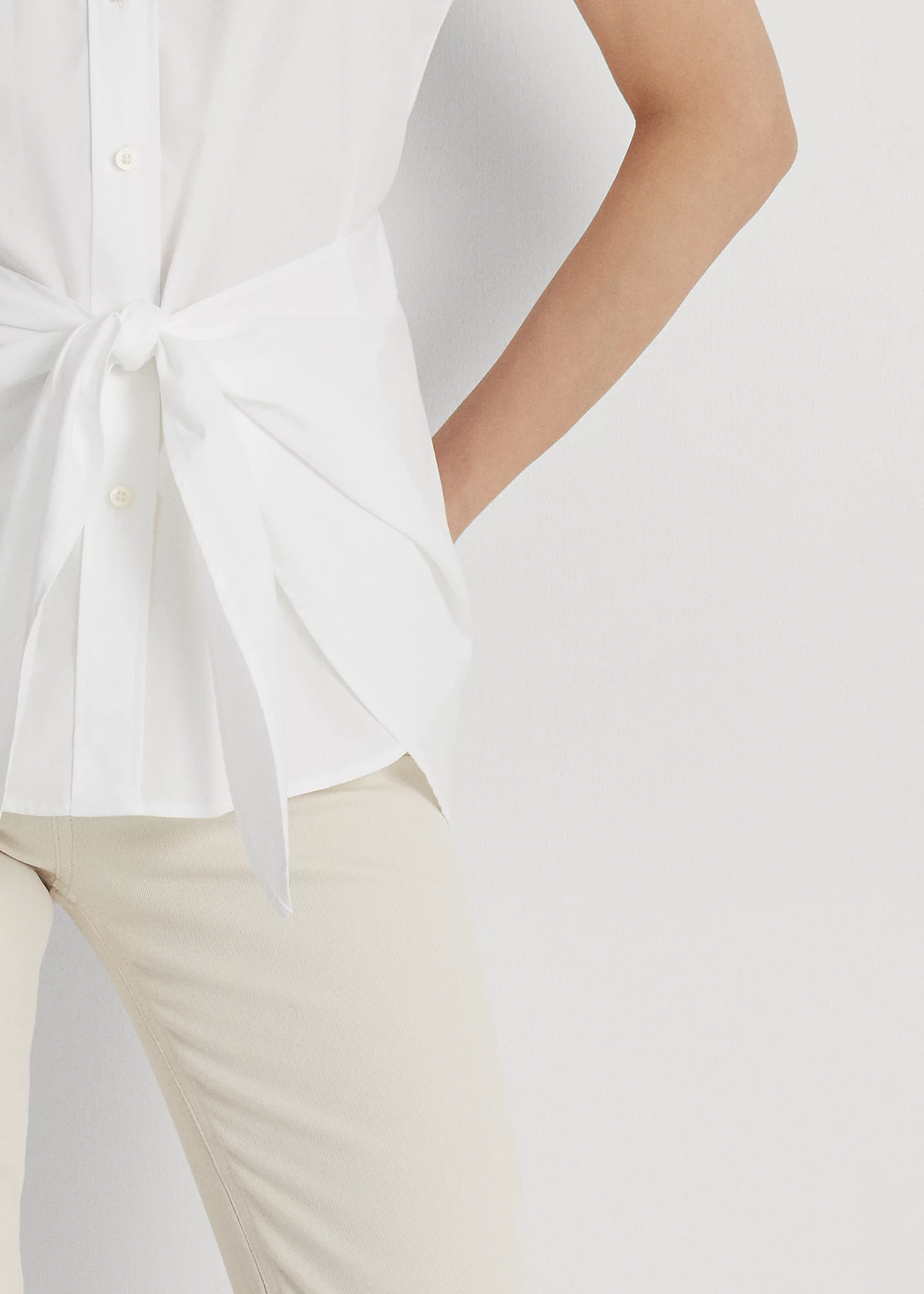 Tie-Front Cotton Broadcloth Shirt