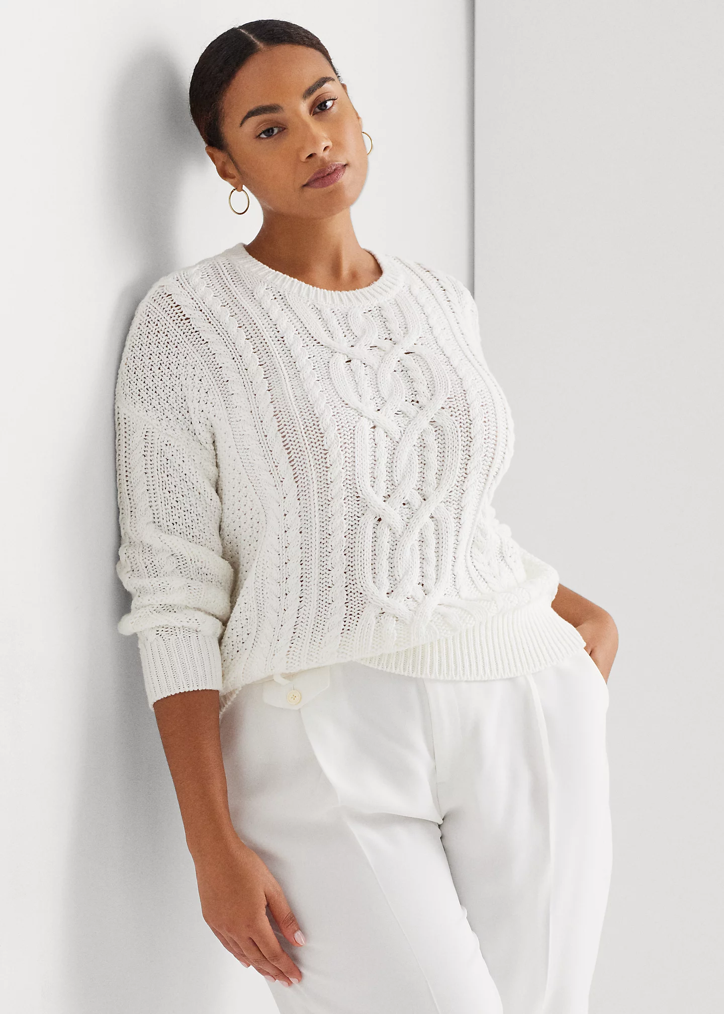 Cable-Knit Cotton Crewneck Sweater