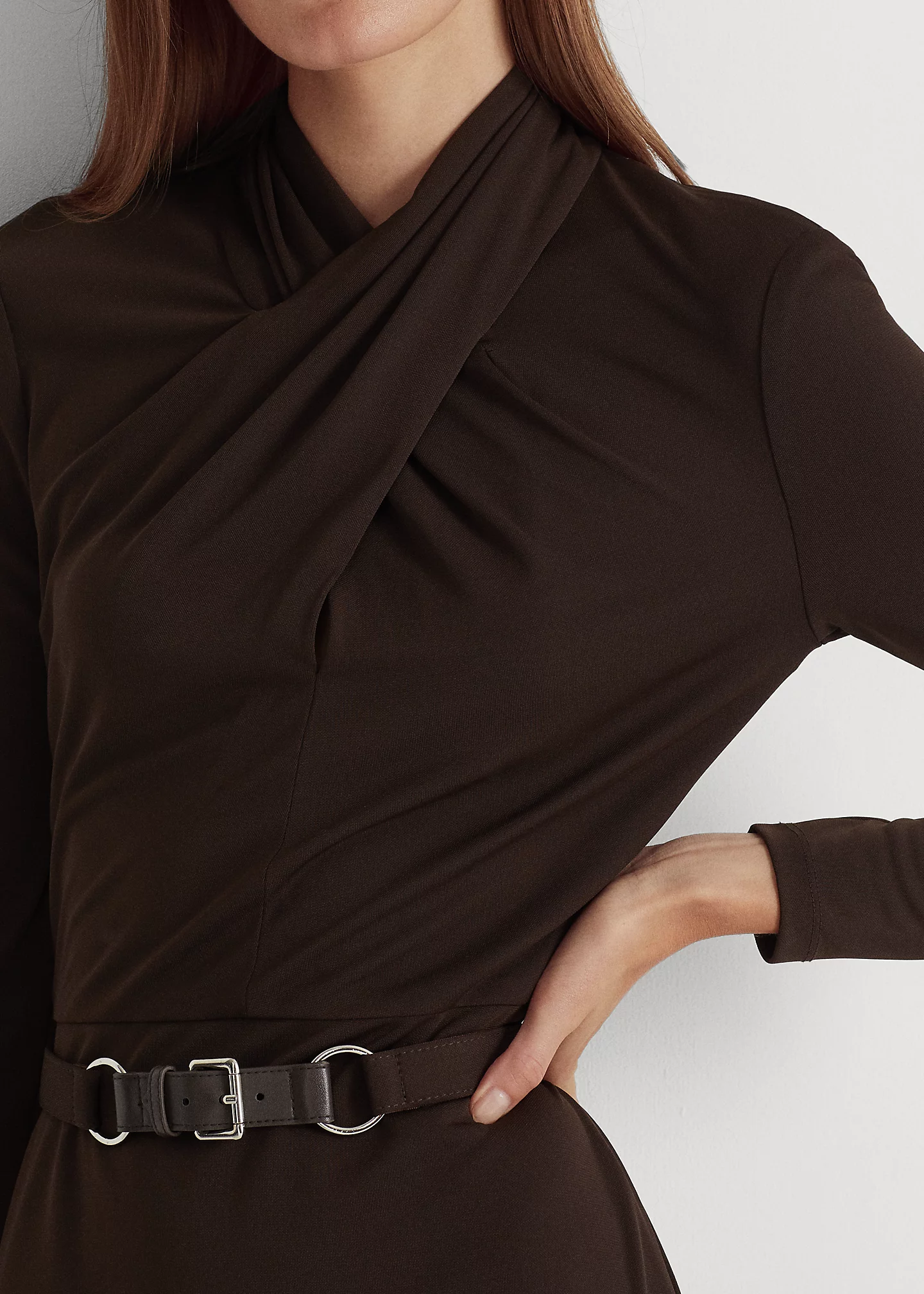 Belted Mockneck Jersey Dress