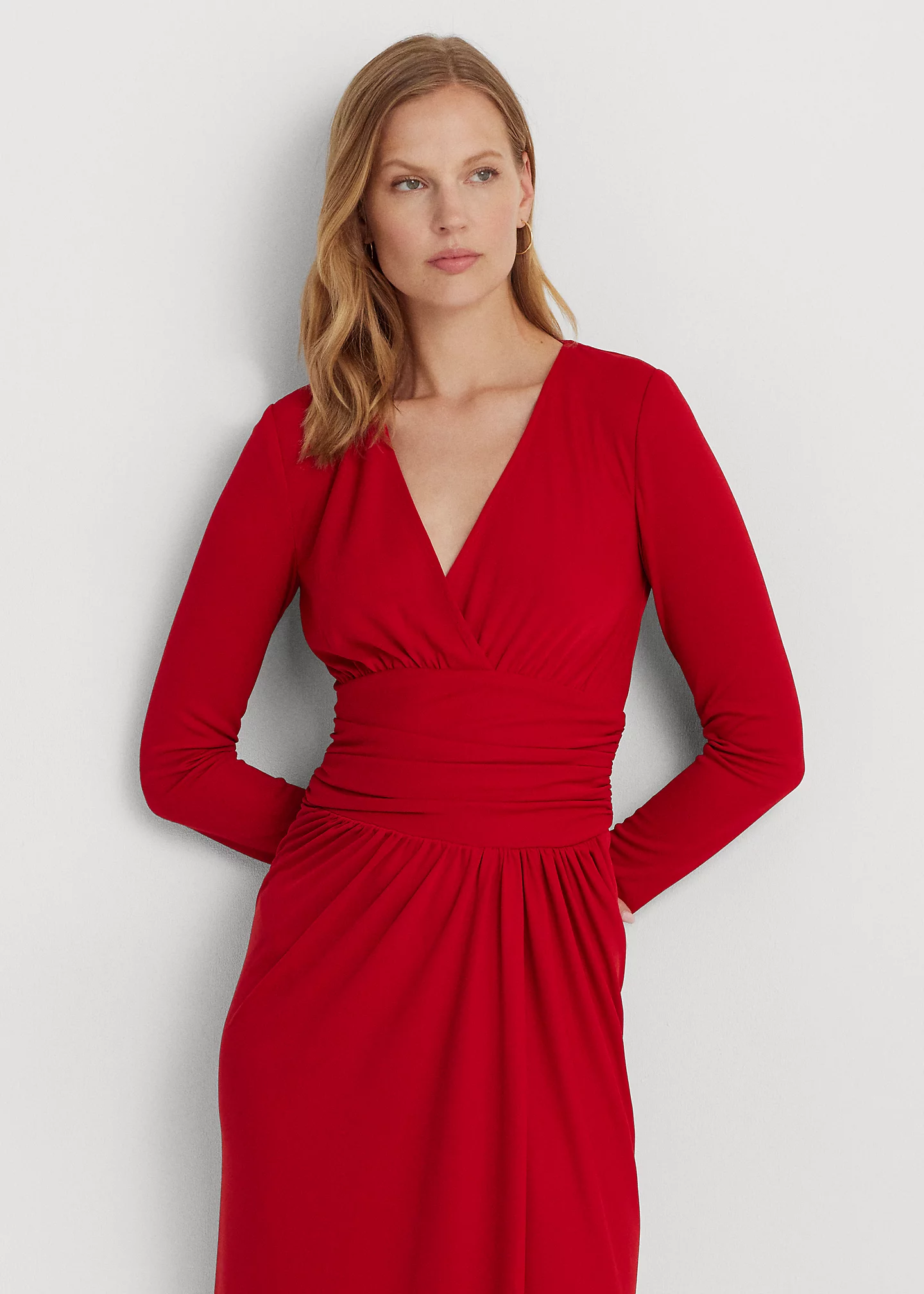 Ruched Stretch Jersey Surplice Dress