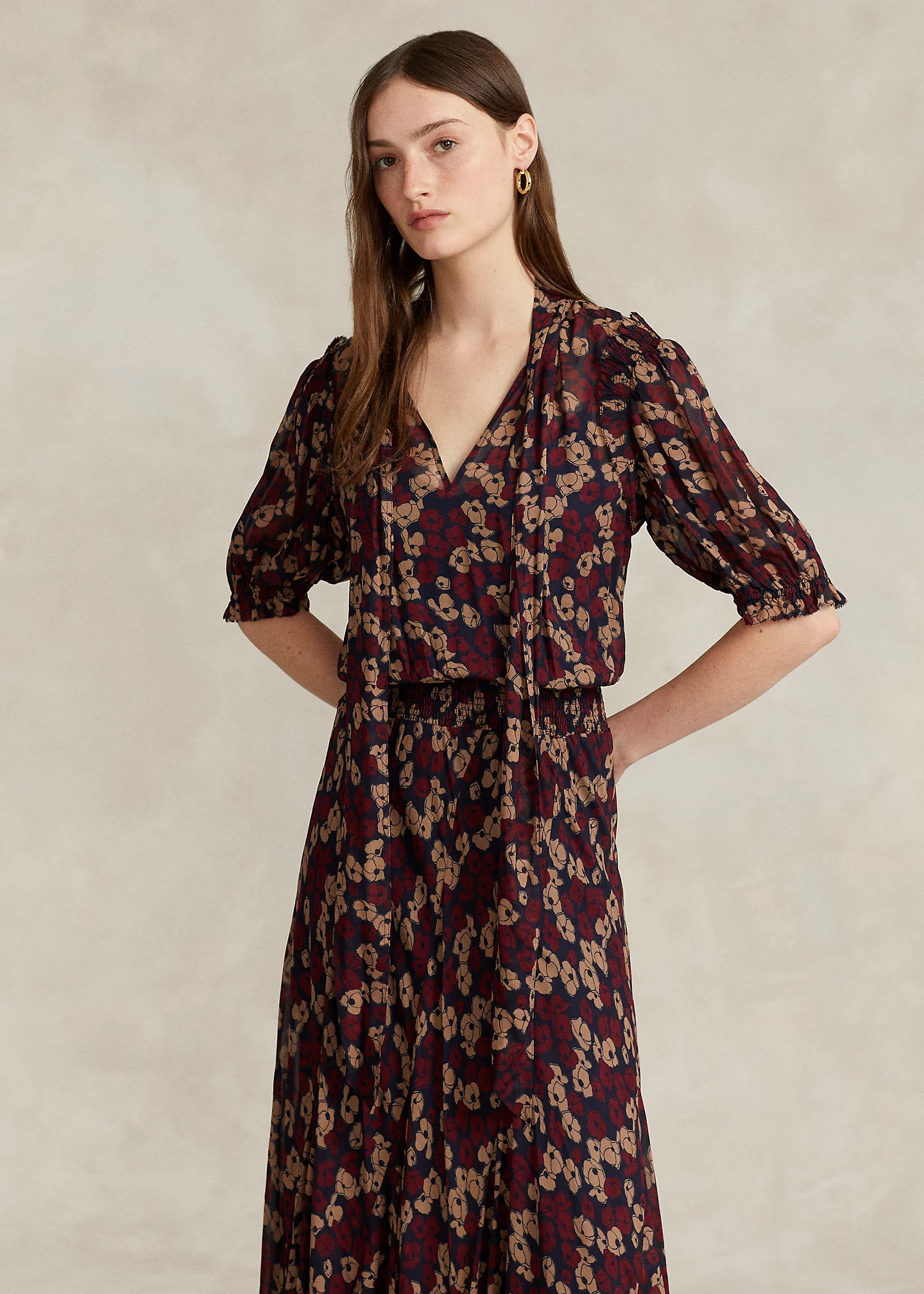Floral Tie-Neck Georgette Dress