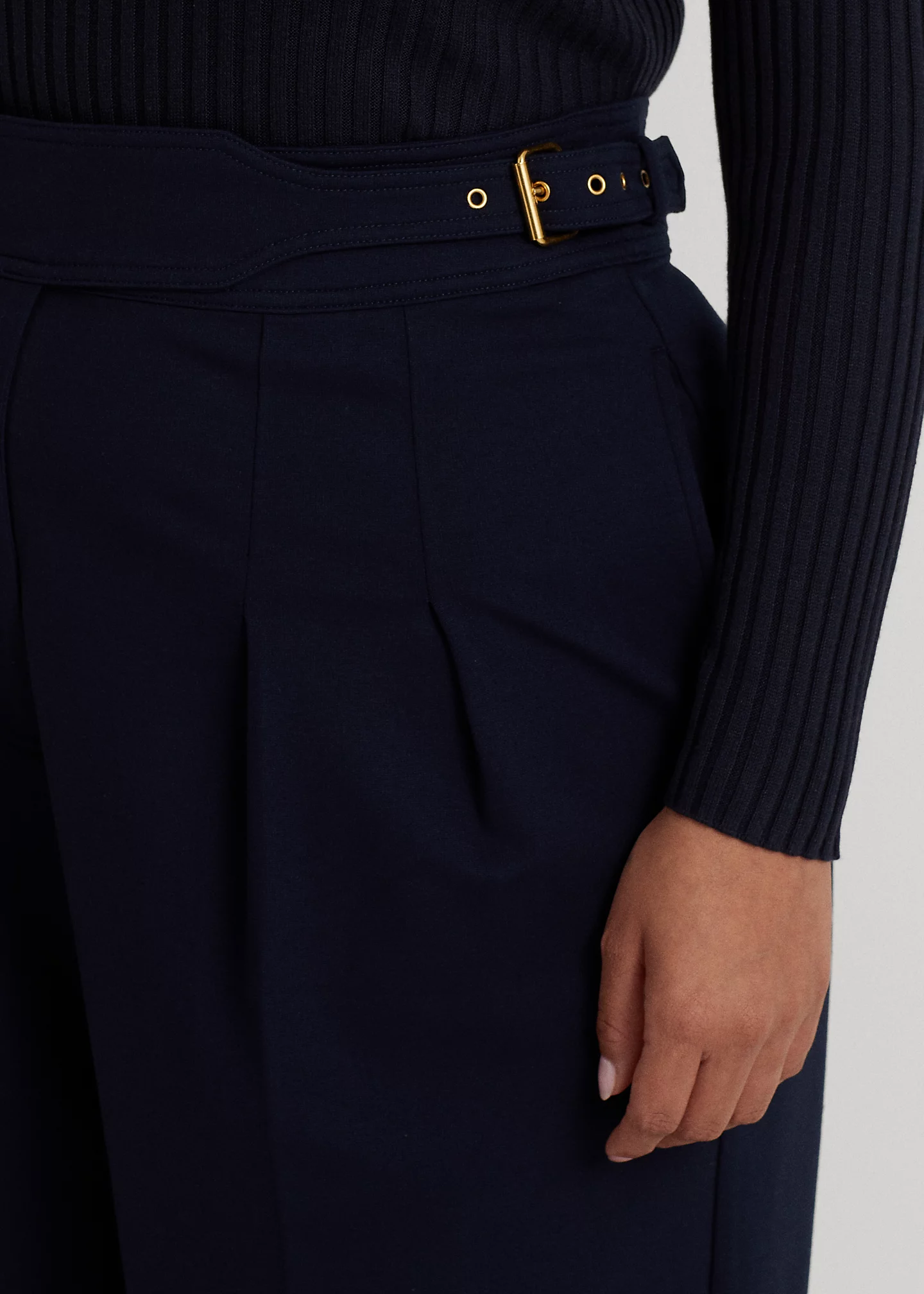 Belted Pleated Ponte Cropped Pant