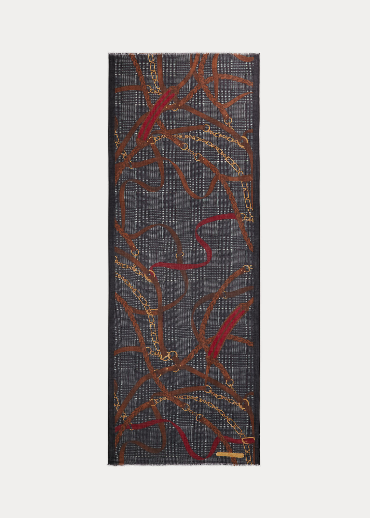 Nicole Belting-Motif & Plaid Wool Scarf