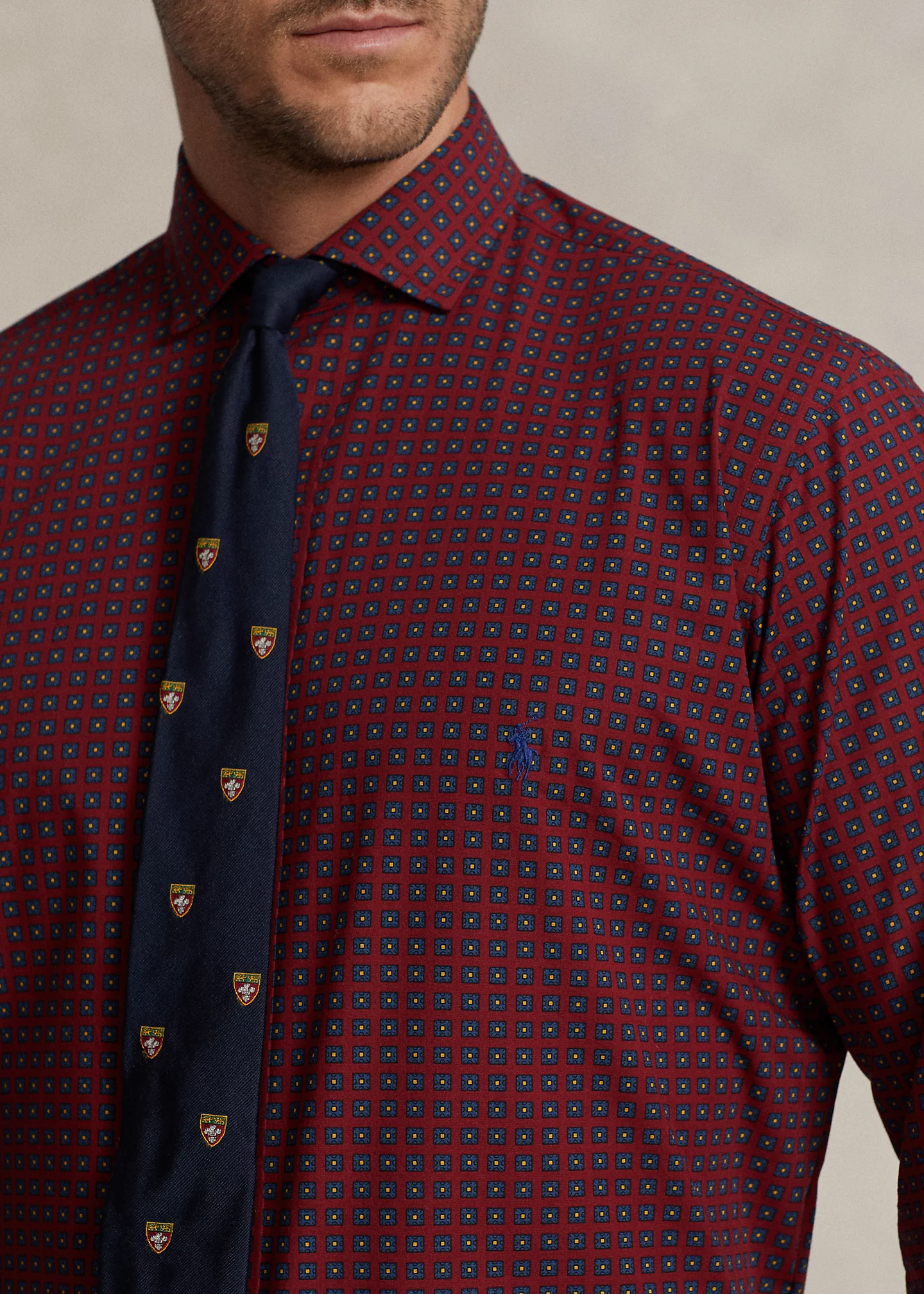 Foulard-Print Stretch Poplin Shirt
